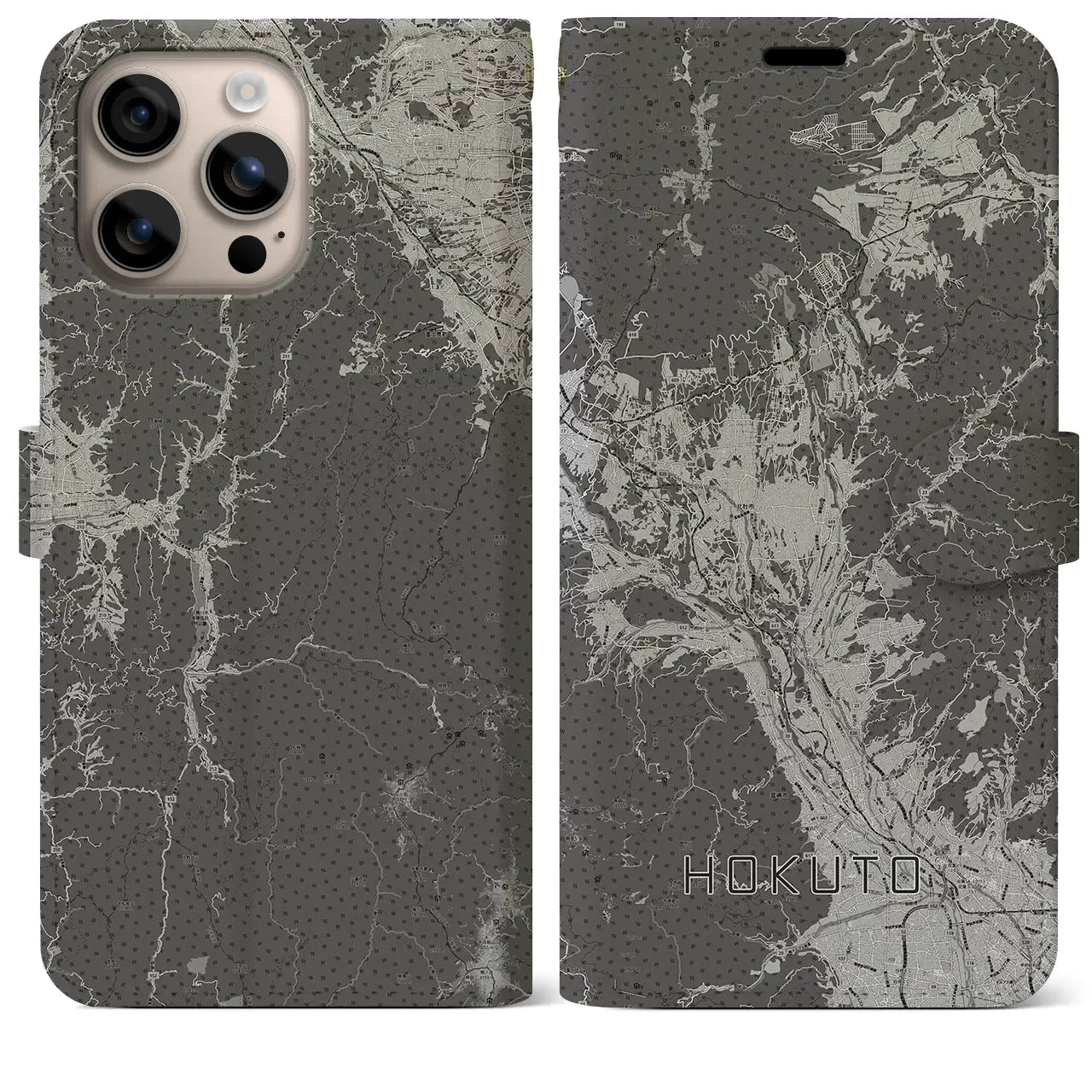 【北杜(山梨県)】地図柄iPhoneケース(手帳タイプ)モノトーン・iPhone 16 Plus 用