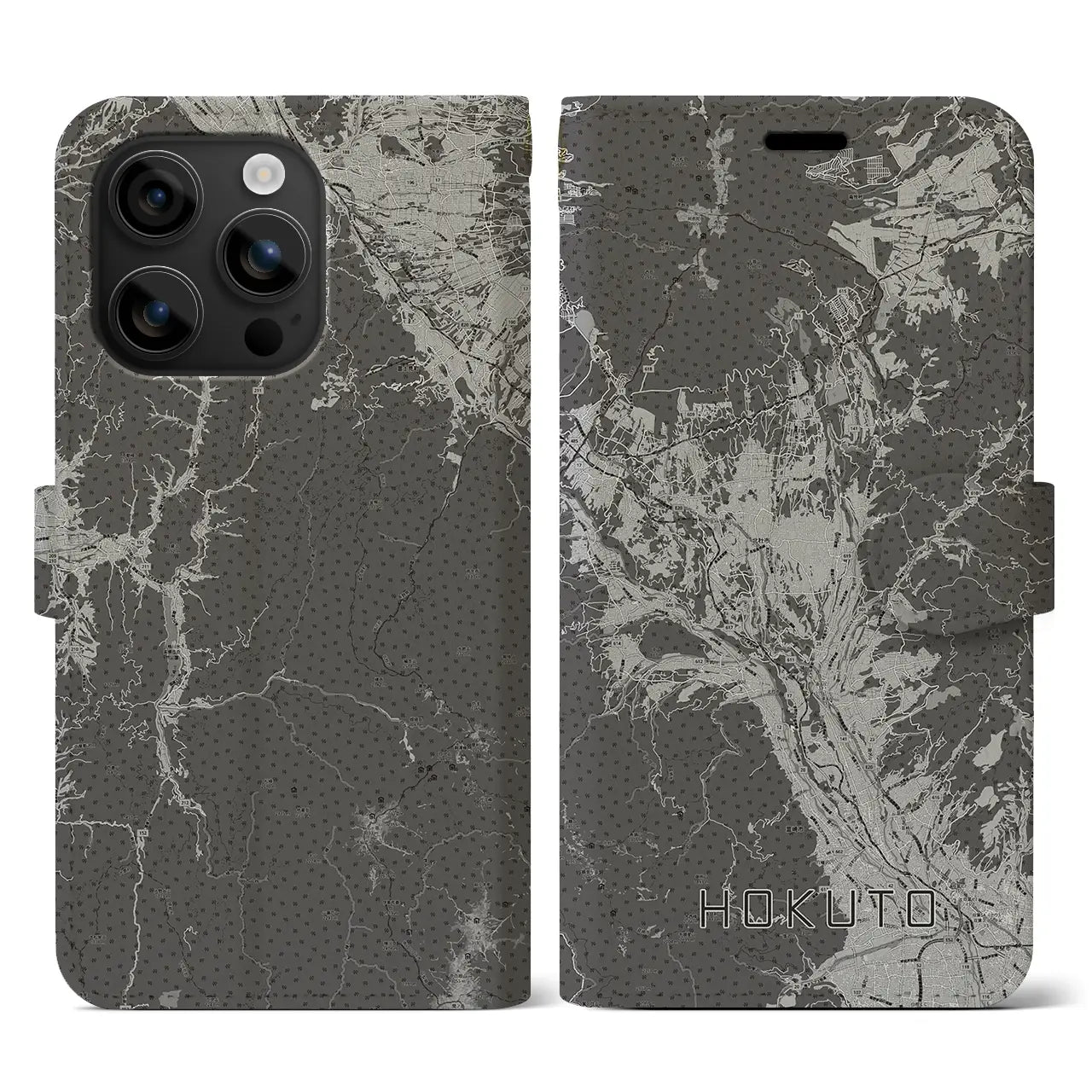 【北杜(山梨県)】地図柄iPhoneケース(手帳タイプ)モノトーン・iPhone 16 用