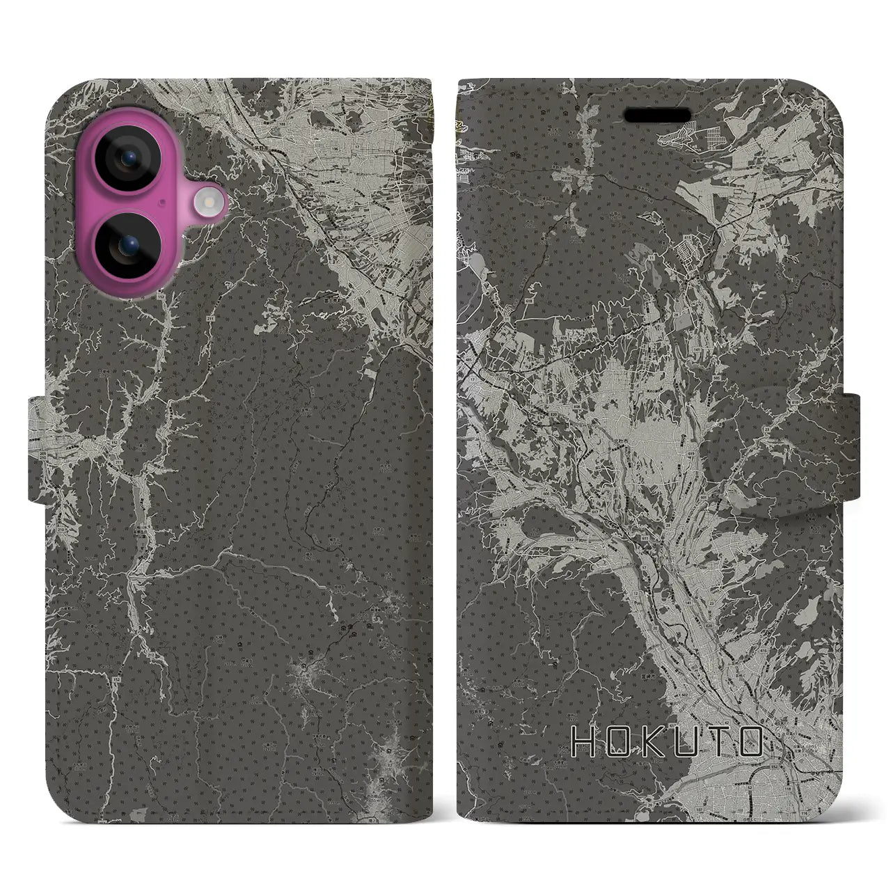 【北杜(山梨県)】地図柄iPhoneケース(手帳タイプ)モノトーン・iPhone 16 Pro 用