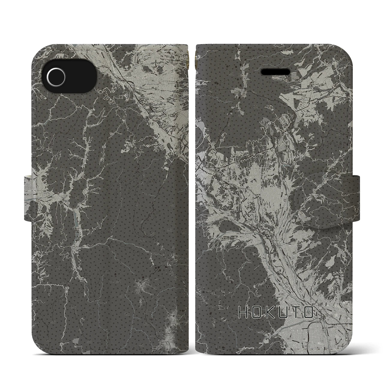 【北杜(山梨県)】地図柄iPhoneケース(手帳タイプ)モノトーン・iPhone SE(第3 / 第2世代) / 8 / 7 / 6s / 6 用