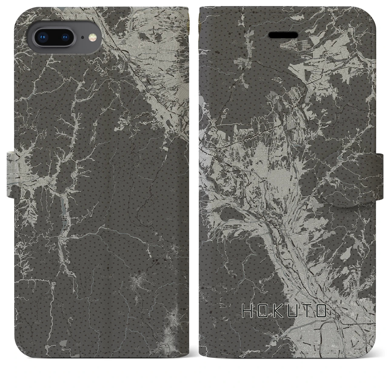 【北杜(山梨県)】地図柄iPhoneケース(手帳タイプ)モノトーン・iPhone 8Plus /7Plus / 6sPlus / 6Plus 用