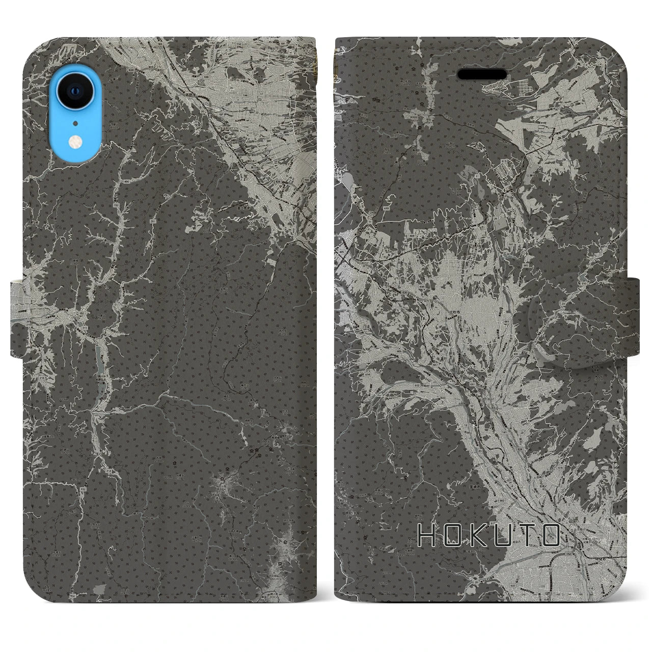 【北杜(山梨県)】地図柄iPhoneケース(手帳タイプ)モノトーン・iPhone XR 用