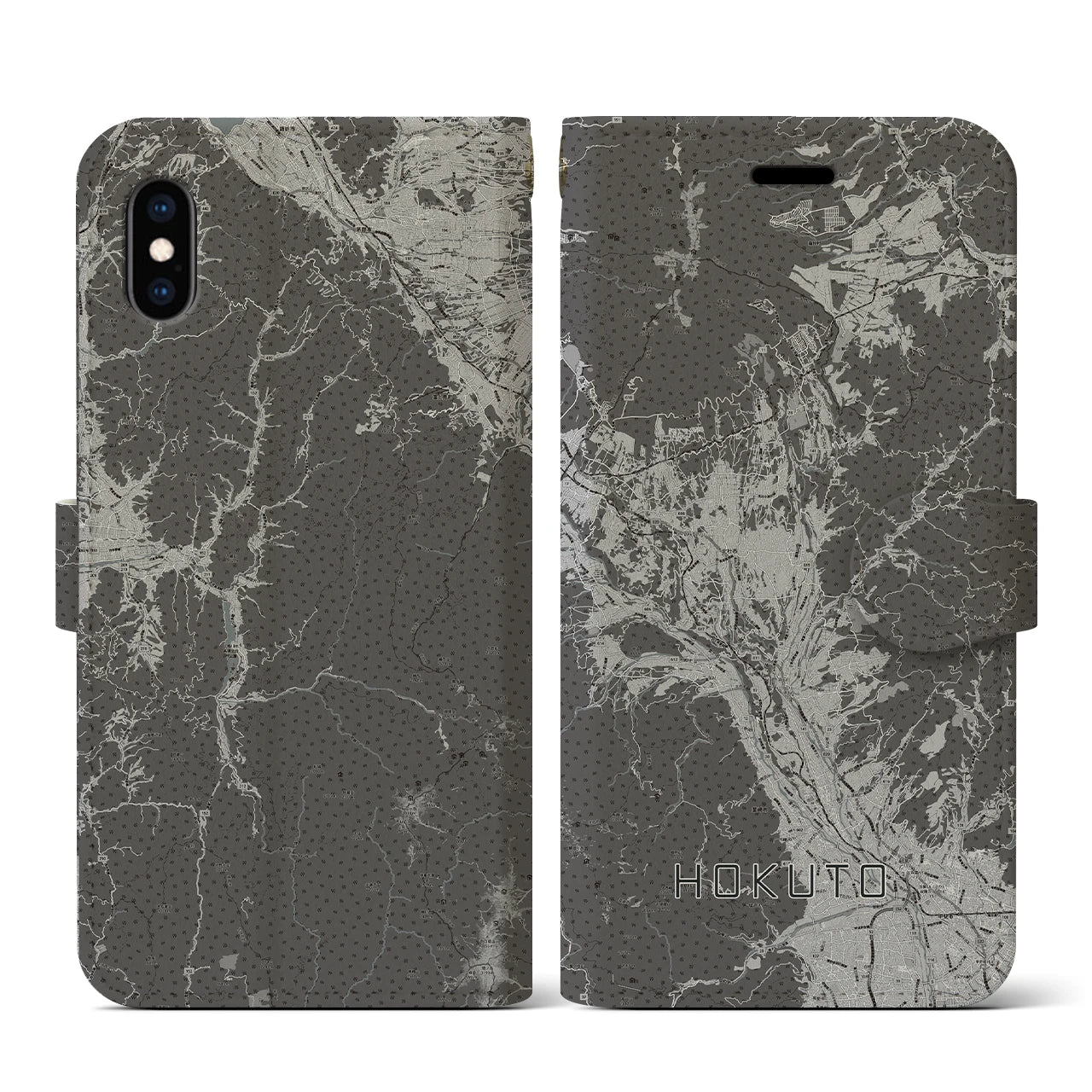 【北杜(山梨県)】地図柄iPhoneケース(手帳タイプ)モノトーン・iPhone XS / X 用