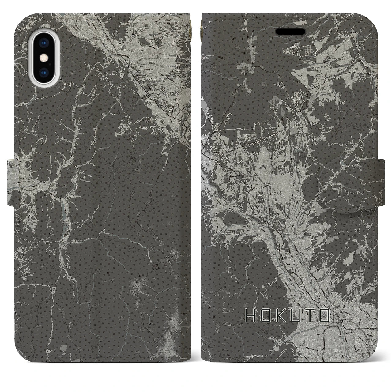 【北杜(山梨県)】地図柄iPhoneケース(手帳タイプ)モノトーン・iPhone XS Max 用