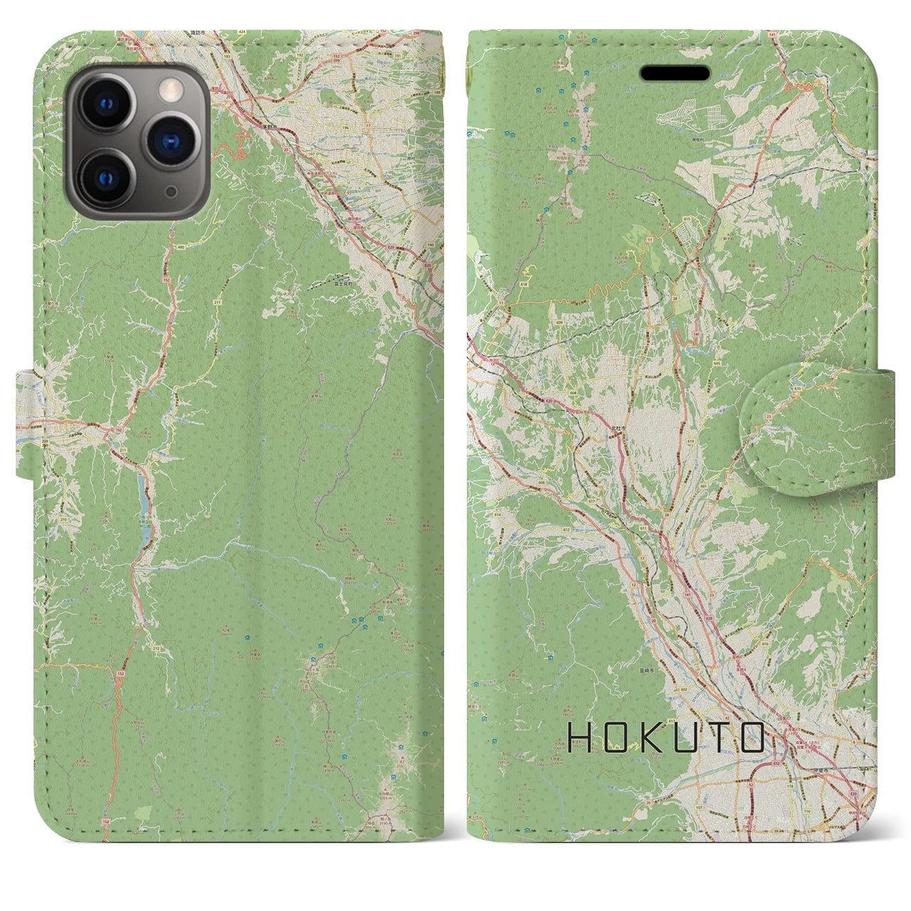 【北杜(山梨県)】地図柄iPhoneケース(手帳タイプ)ナチュラル・iPhone 11 Pro Max 用