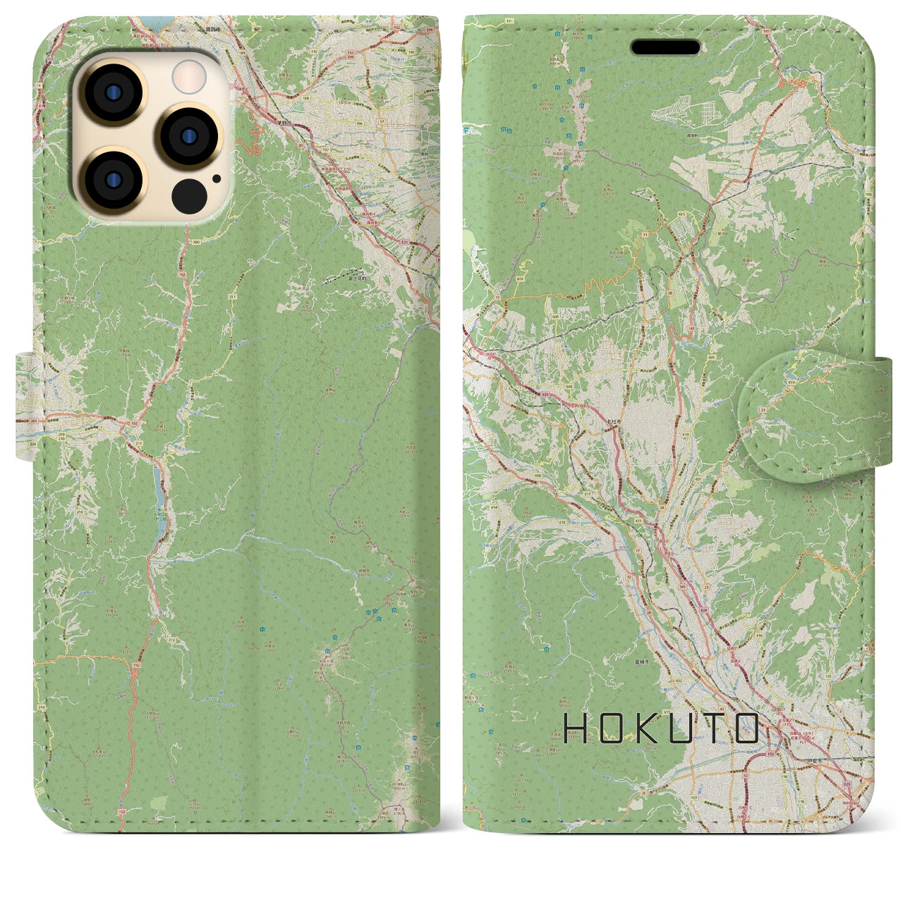 【北杜(山梨県)】地図柄iPhoneケース(手帳タイプ)ナチュラル・iPhone 12 Pro Max 用