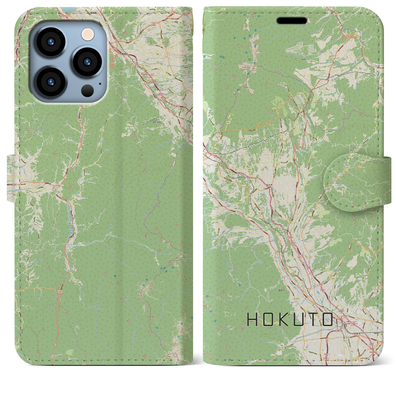 【北杜(山梨県)】地図柄iPhoneケース(手帳タイプ)ナチュラル・iPhone 13 Pro Max 用