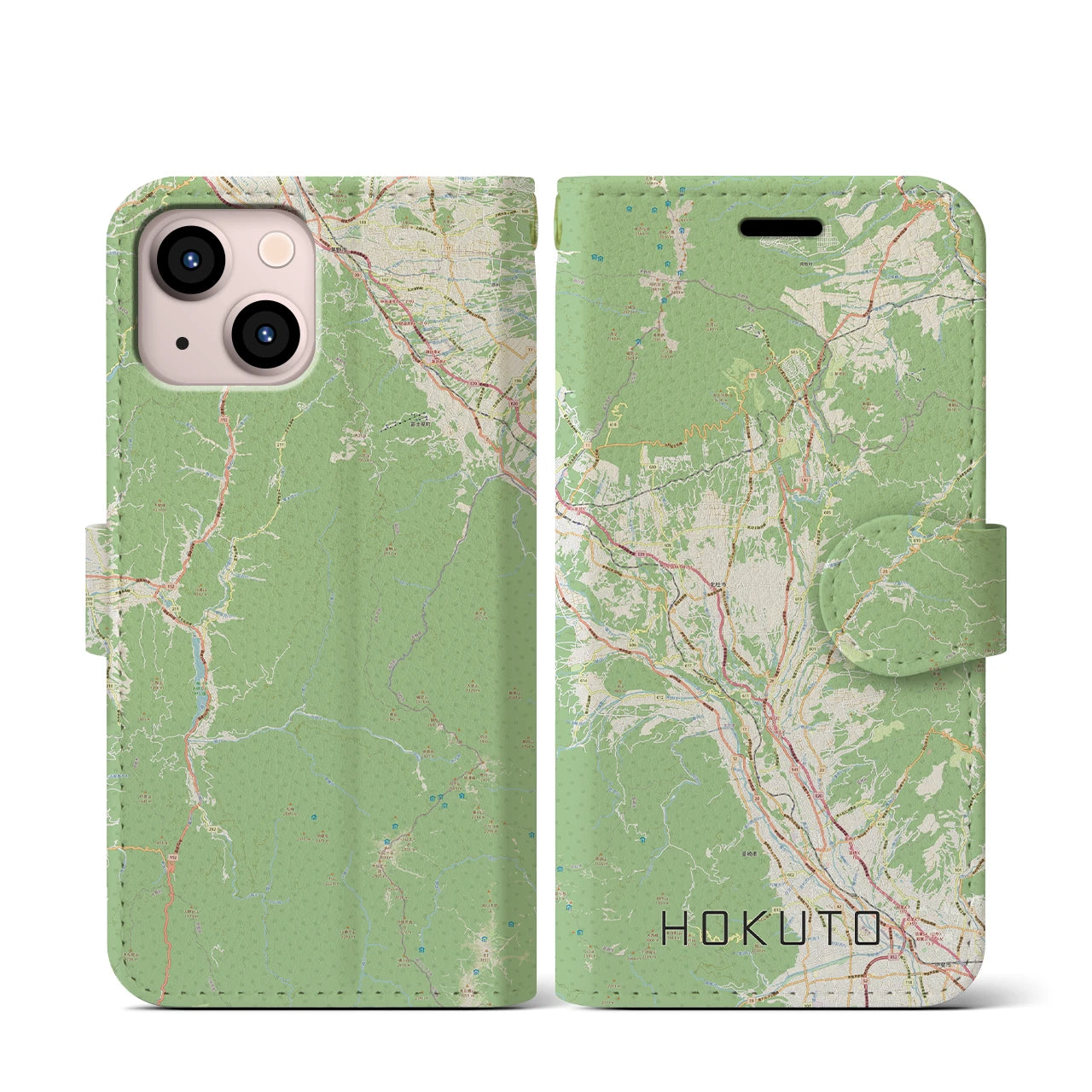 【北杜(山梨県)】地図柄iPhoneケース(手帳タイプ)ナチュラル・iPhone 13 mini 用