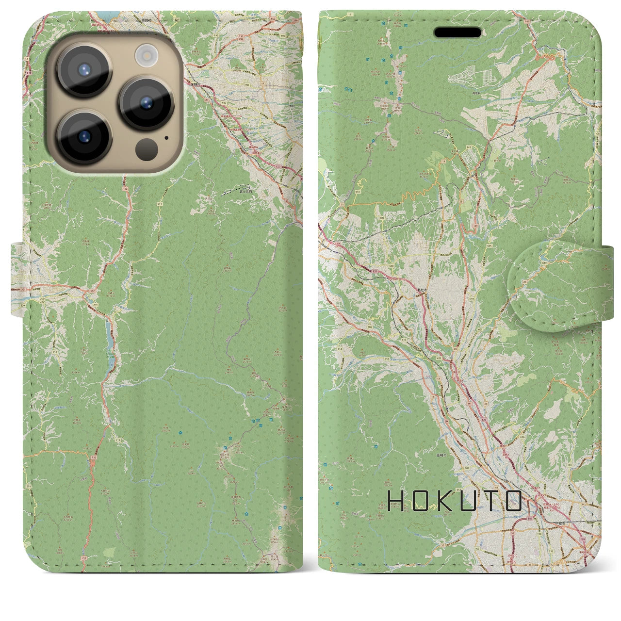 【北杜(山梨県)】地図柄iPhoneケース(手帳タイプ)ナチュラル・iPhone 14 Pro Max 用