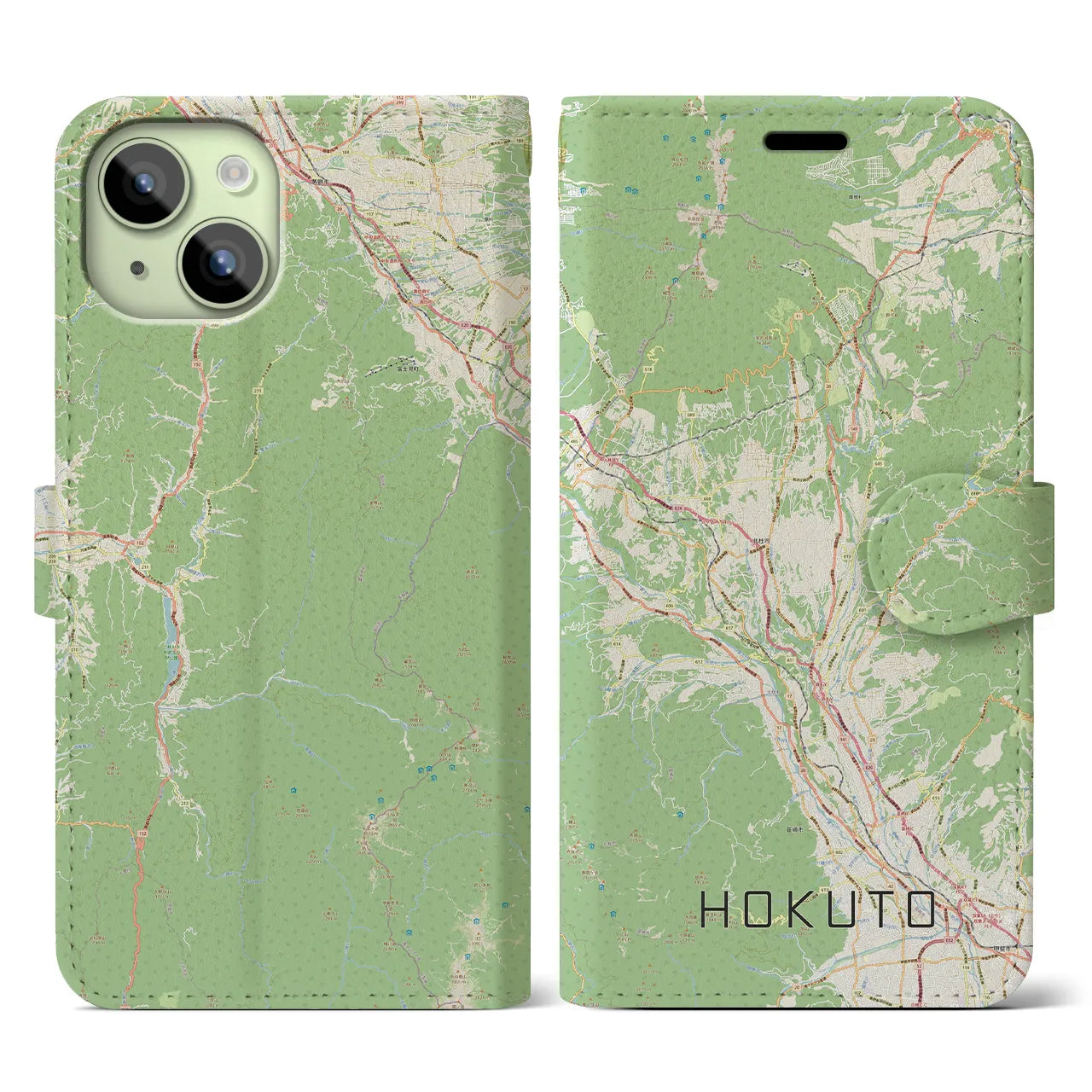 【北杜(山梨県)】地図柄iPhoneケース(手帳タイプ)ナチュラル・iPhone 15 用
