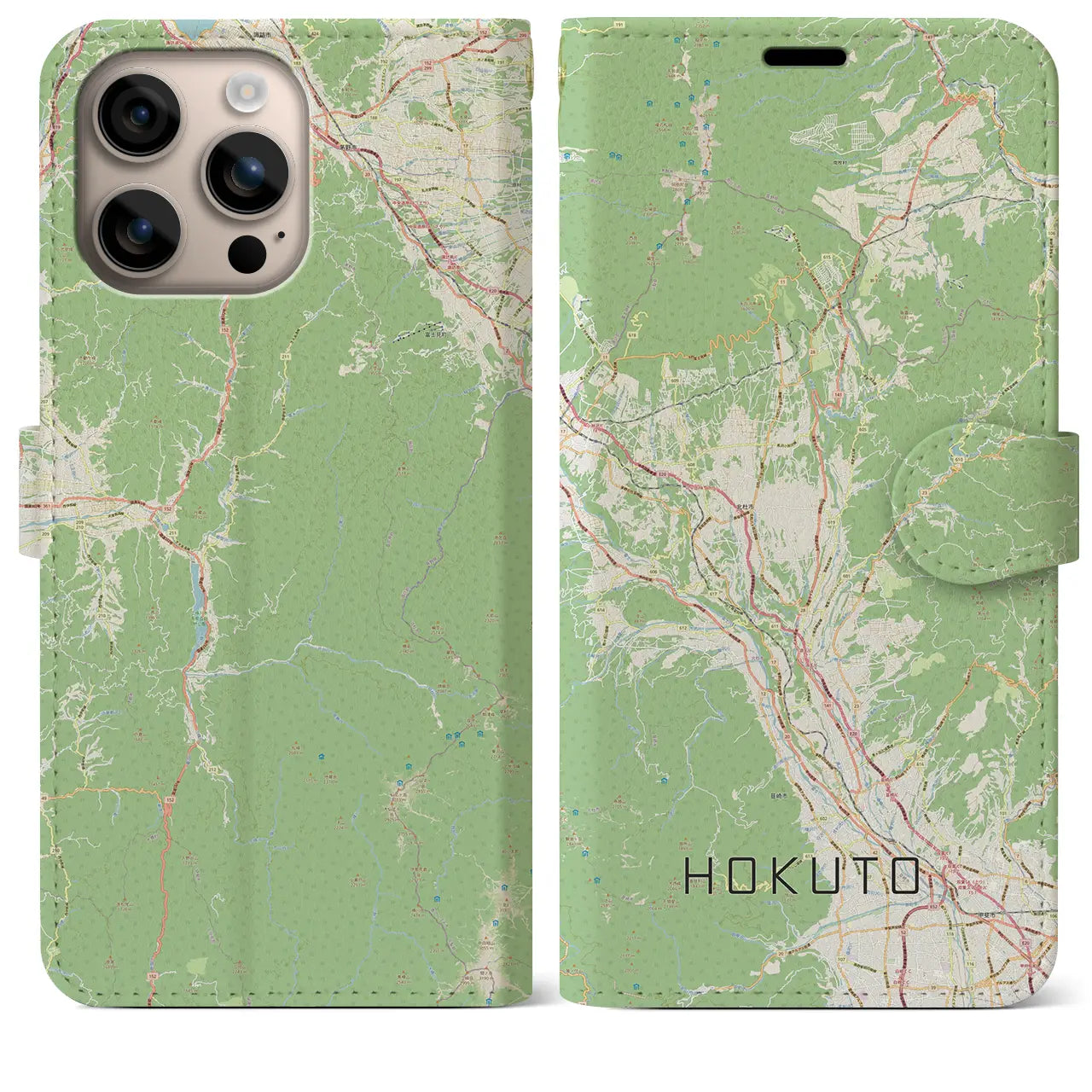 【北杜(山梨県)】地図柄iPhoneケース(手帳タイプ)ナチュラル・iPhone 16 Plus 用