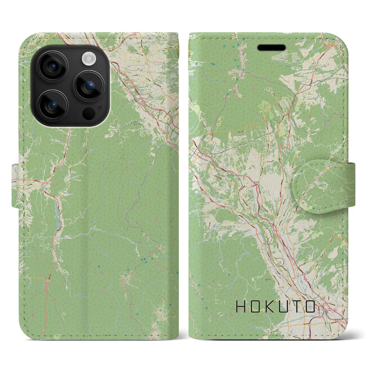 【北杜(山梨県)】地図柄iPhoneケース(手帳タイプ)ナチュラル・iPhone 16 用