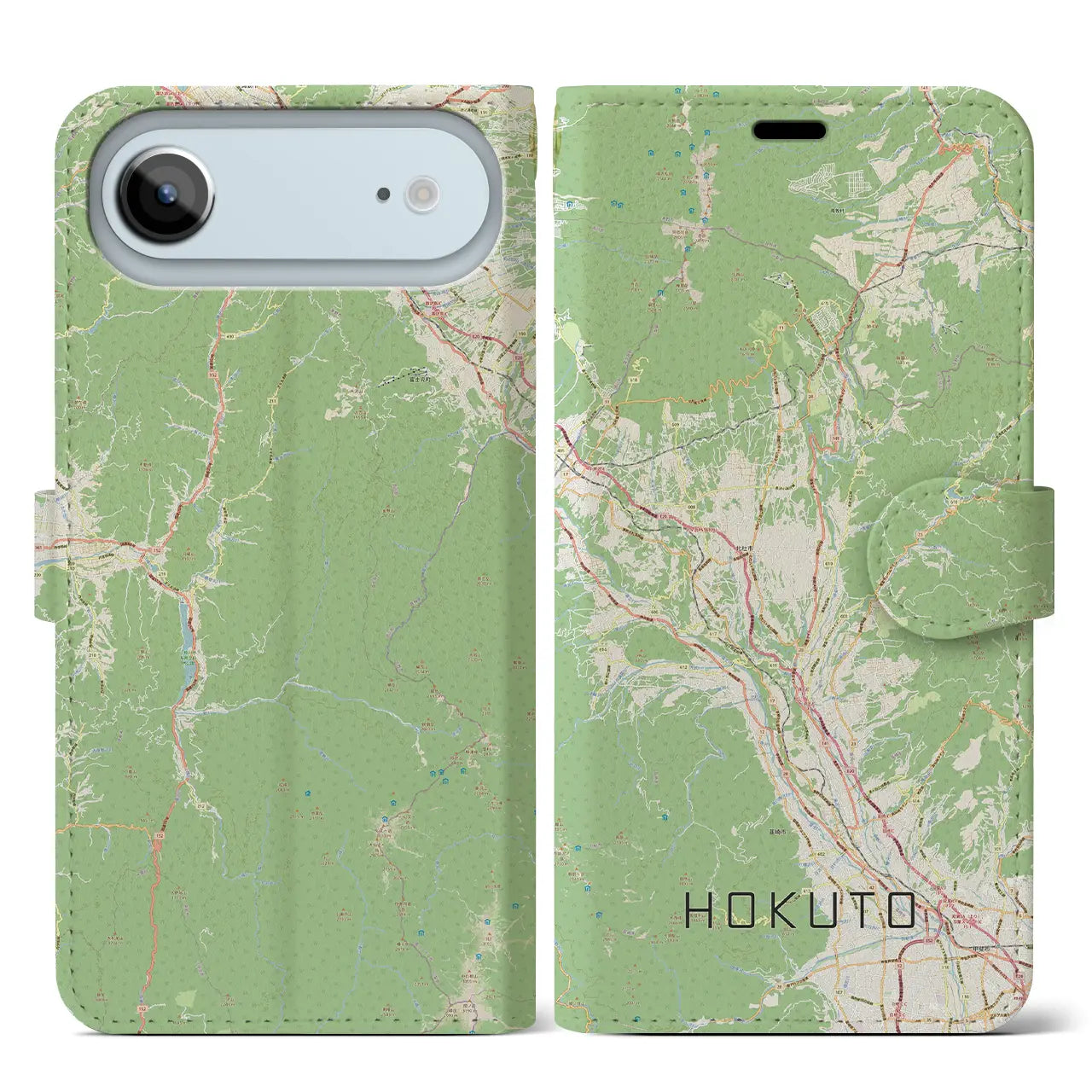 【北杜(山梨県)】地図柄iPhoneケース(手帳タイプ)モノトーン・iPhone 17 Pro Max 用