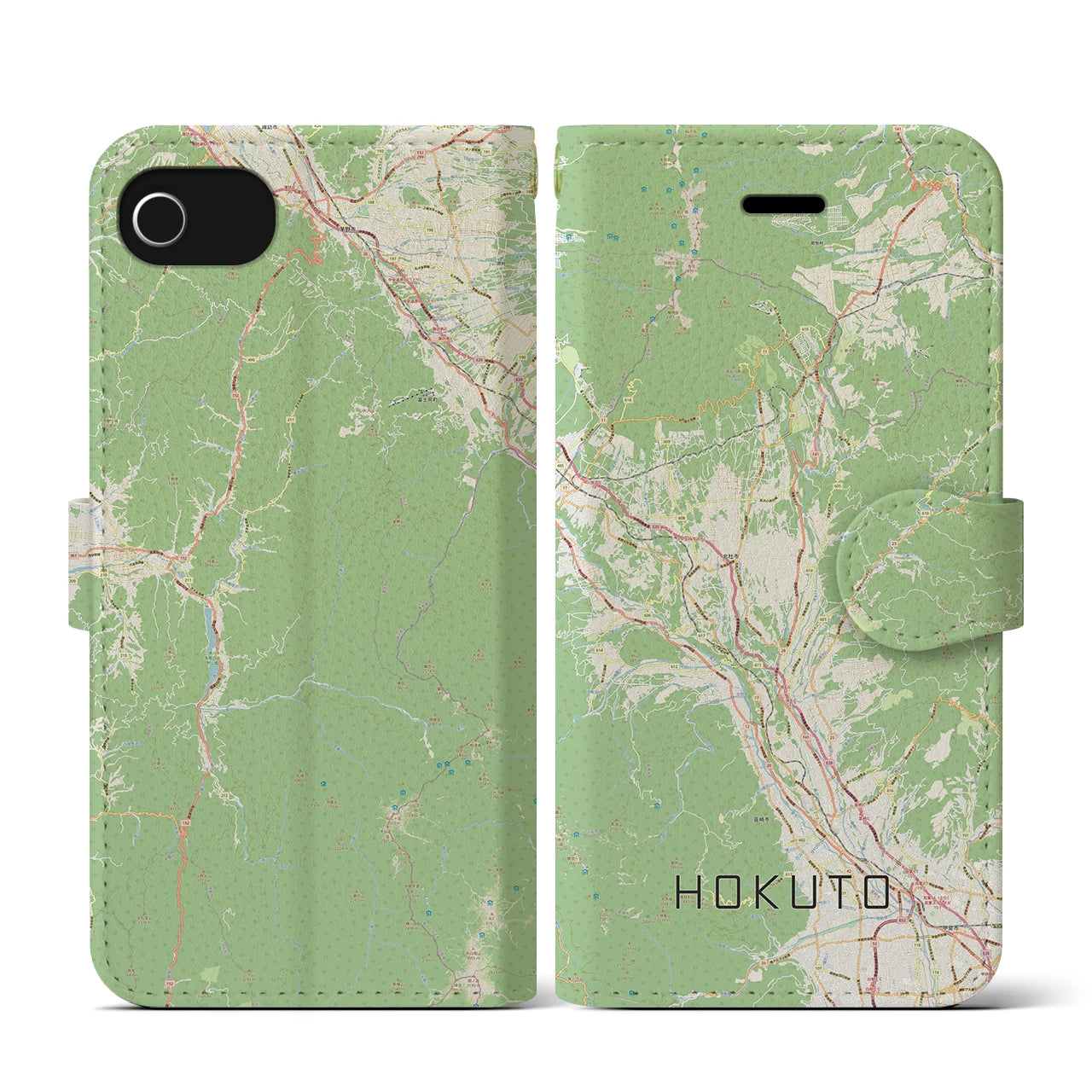 【北杜(山梨県)】地図柄iPhoneケース(手帳タイプ)ナチュラル・iPhone SE(第3 / 第2世代) / 8 / 7 / 6s / 6 用