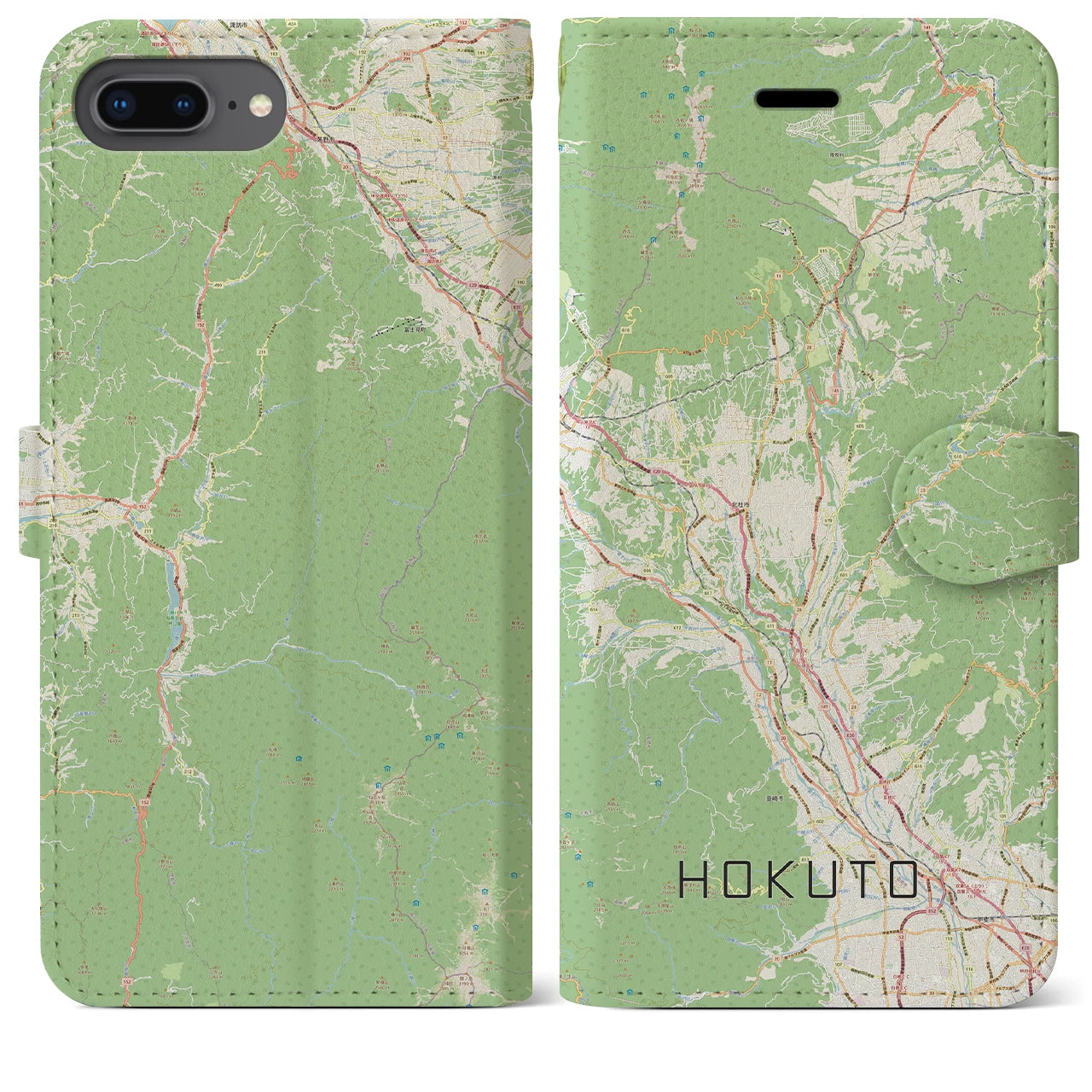 【北杜(山梨県)】地図柄iPhoneケース(手帳タイプ)ナチュラル・iPhone 8Plus /7Plus / 6sPlus / 6Plus 用