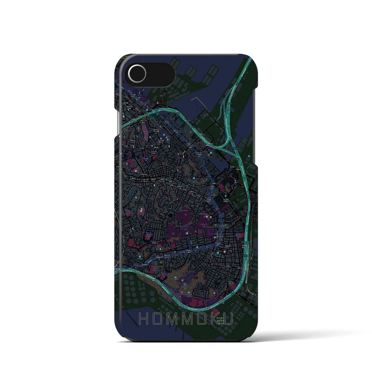 【本牧(神奈川県)】地図柄iPhoneケース(バックカバータイプ)