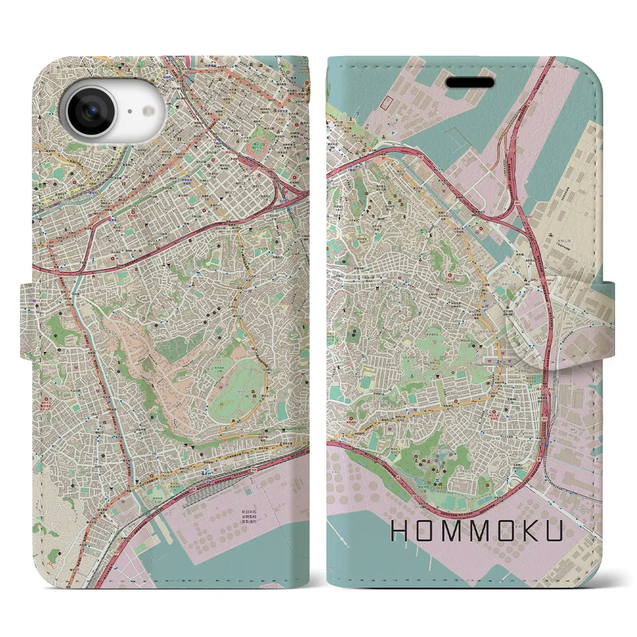 【本牧(神奈川県)】地図柄iPhoneケース(手帳タイプ)