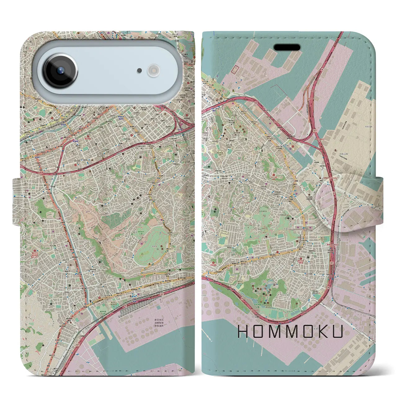 【本牧(神奈川県)】地図柄iPhoneケース(手帳タイプ)ナチュラル・iPhone 17 Pro Max 用