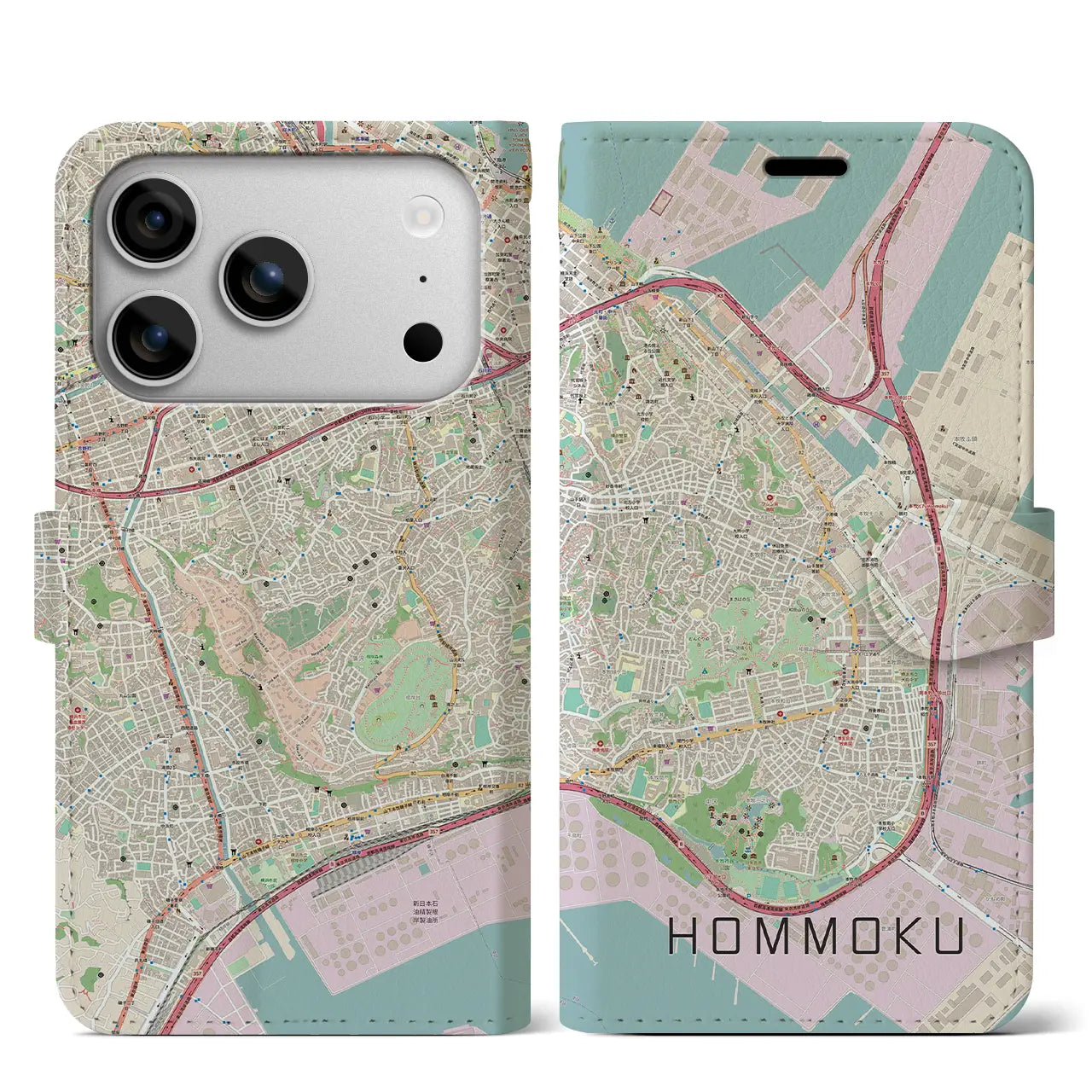 【本牧(神奈川県)】地図柄iPhoneケース(手帳タイプ)