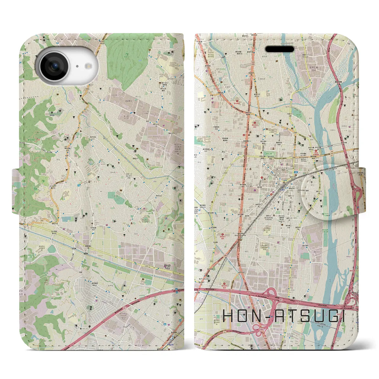 【本厚木(神奈川県)】地図柄iPhoneケース(手帳タイプ)