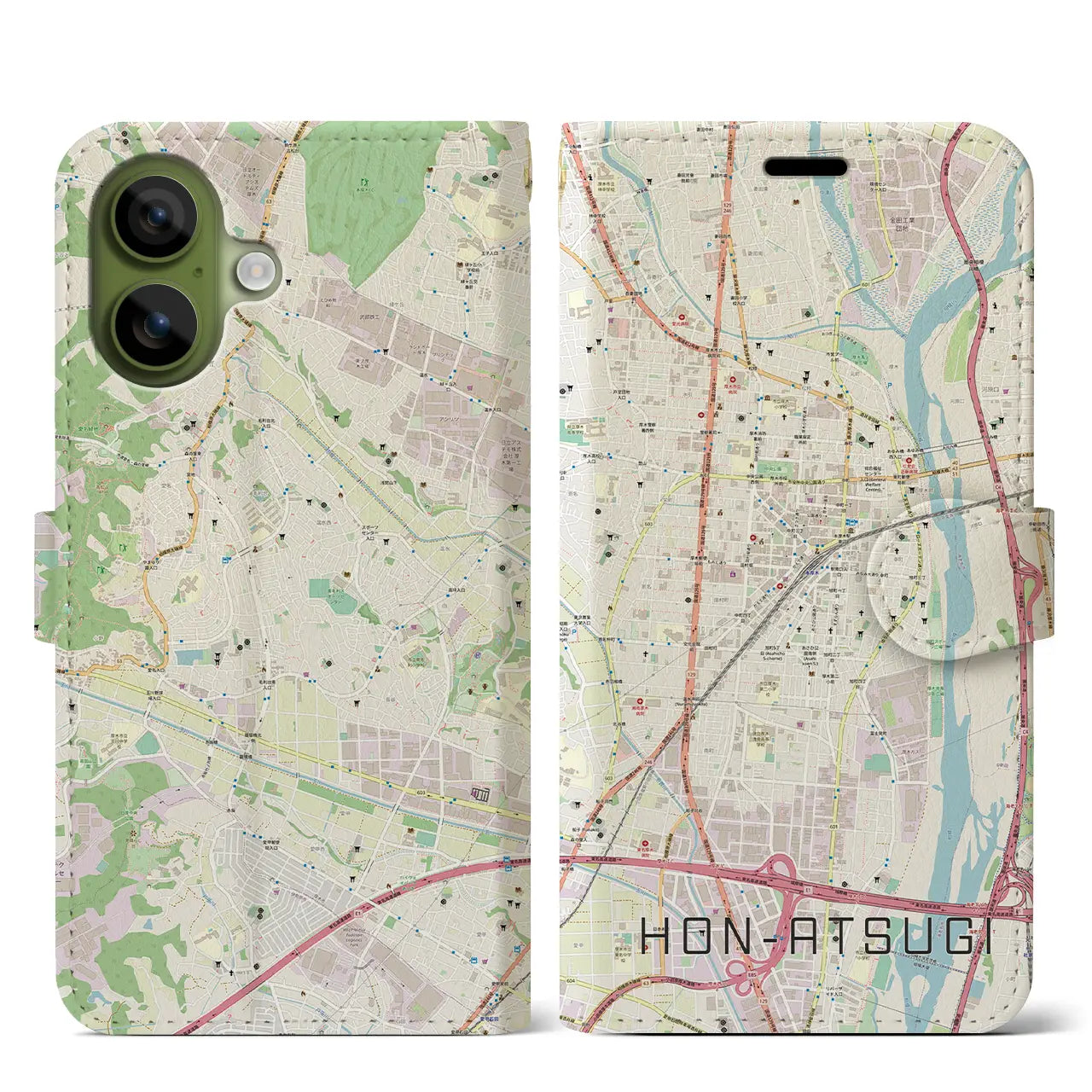 【本厚木(神奈川県)】地図柄iPhoneケース(手帳タイプ)