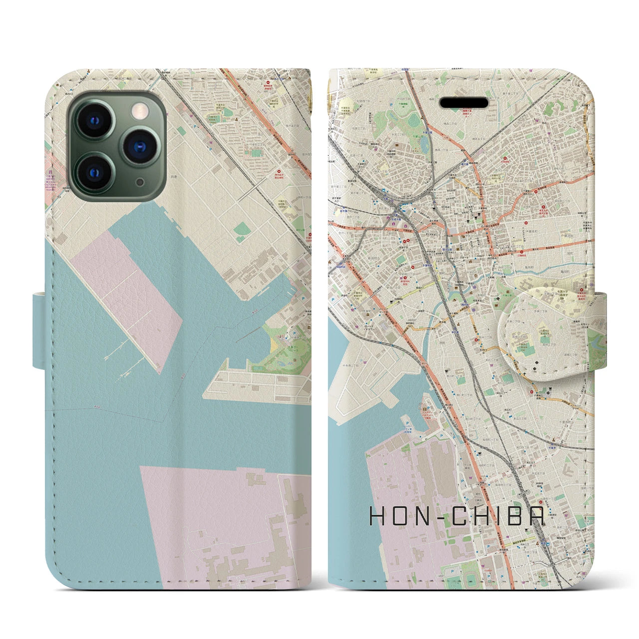【本千葉(千葉県)】地図柄iPhoneケース(手帳タイプ)ナチュラル・iPhone 11 Pro 用