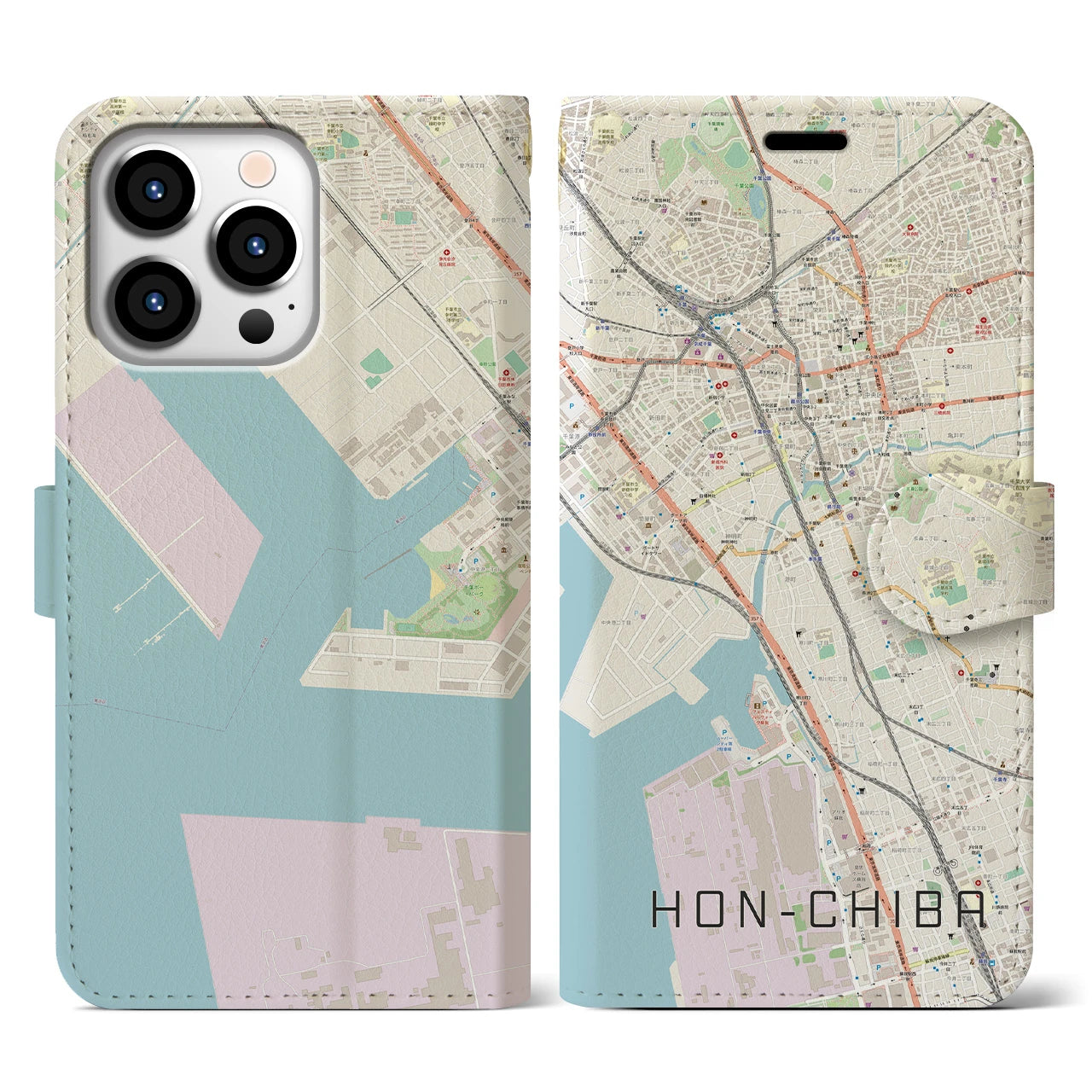 【本千葉(千葉県)】地図柄iPhoneケース(手帳タイプ)ナチュラル・iPhone 13 Pro 用