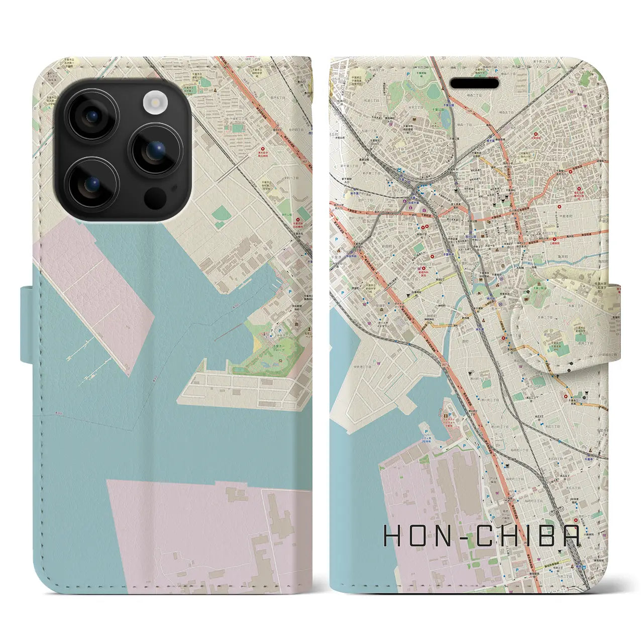 【本千葉(千葉県)】地図柄iPhoneケース(手帳タイプ)ナチュラル・iPhone 16 用