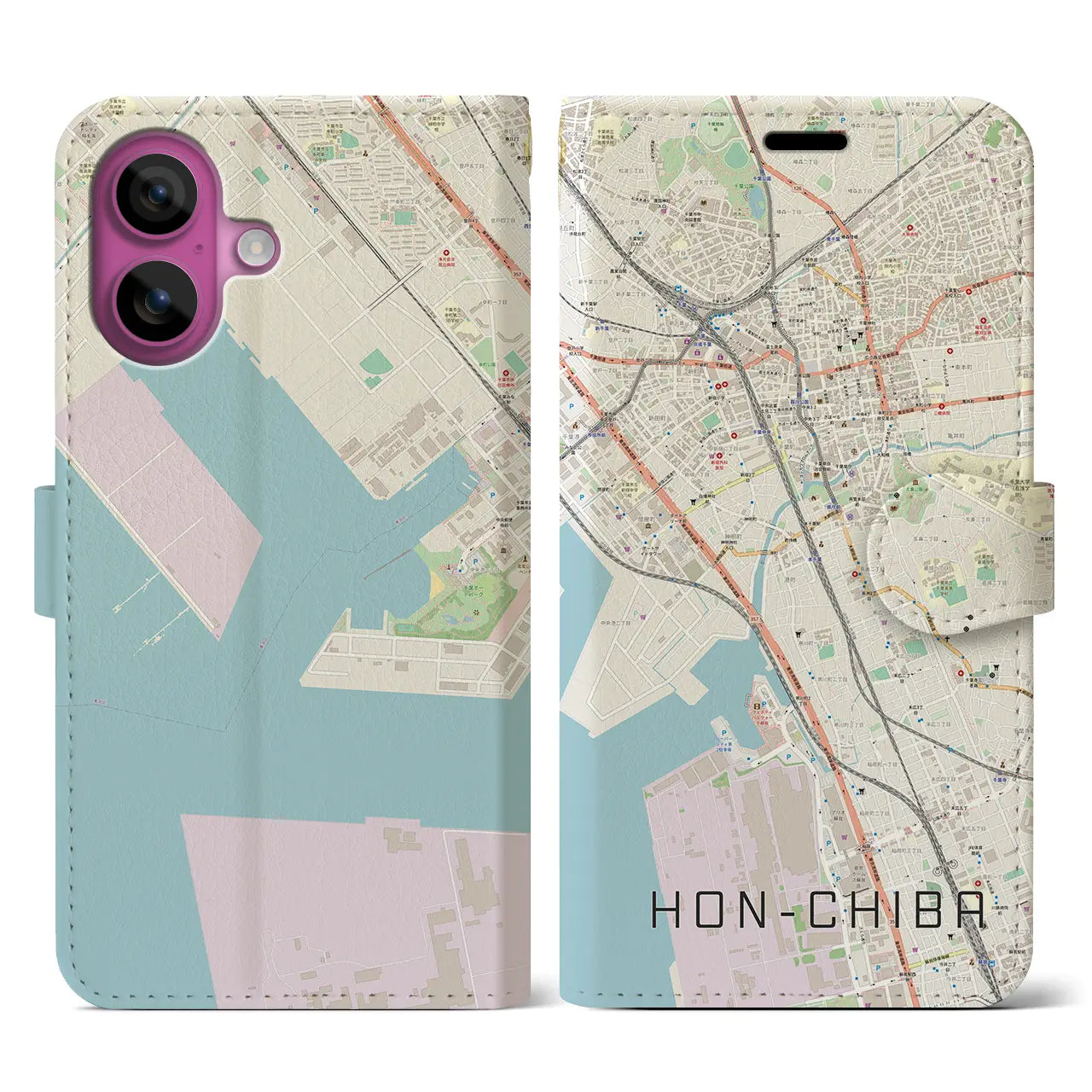 【本千葉(千葉県)】地図柄iPhoneケース(手帳タイプ)ナチュラル・iPhone 16 Pro 用