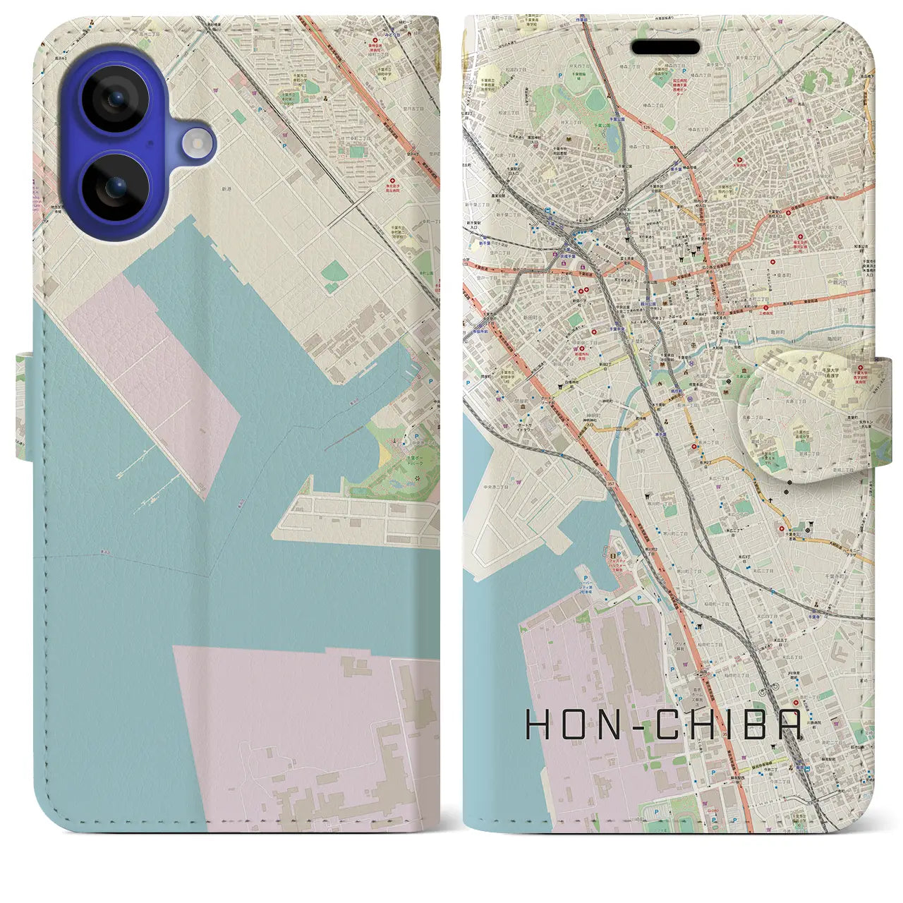 【本千葉(千葉県)】地図柄iPhoneケース(手帳タイプ)ナチュラル・iPhone 16 Pro Max 用