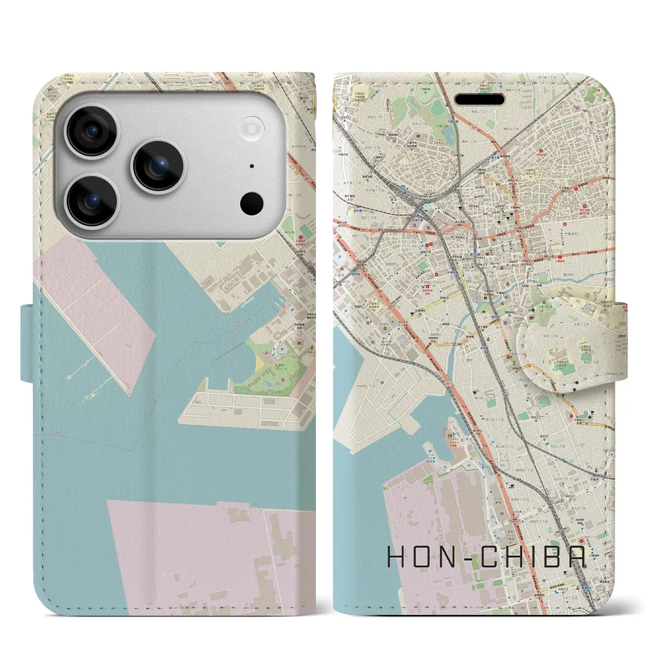 【本千葉(千葉県)】地図柄iPhoneケース(手帳タイプ)モノトーン・iPhone 17 Pro Max 用