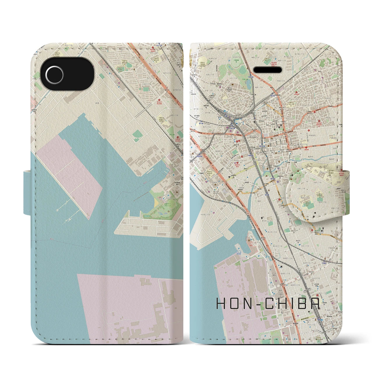 【本千葉(千葉県)】地図柄iPhoneケース(手帳タイプ)ナチュラル・iPhone SE(第3 / 第2世代) / 8 / 7 / 6s / 6 用