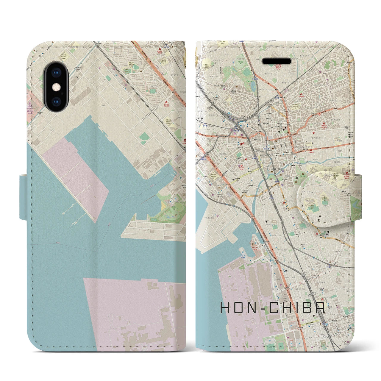 【本千葉(千葉県)】地図柄iPhoneケース(手帳タイプ)ナチュラル・iPhone XS / X 用