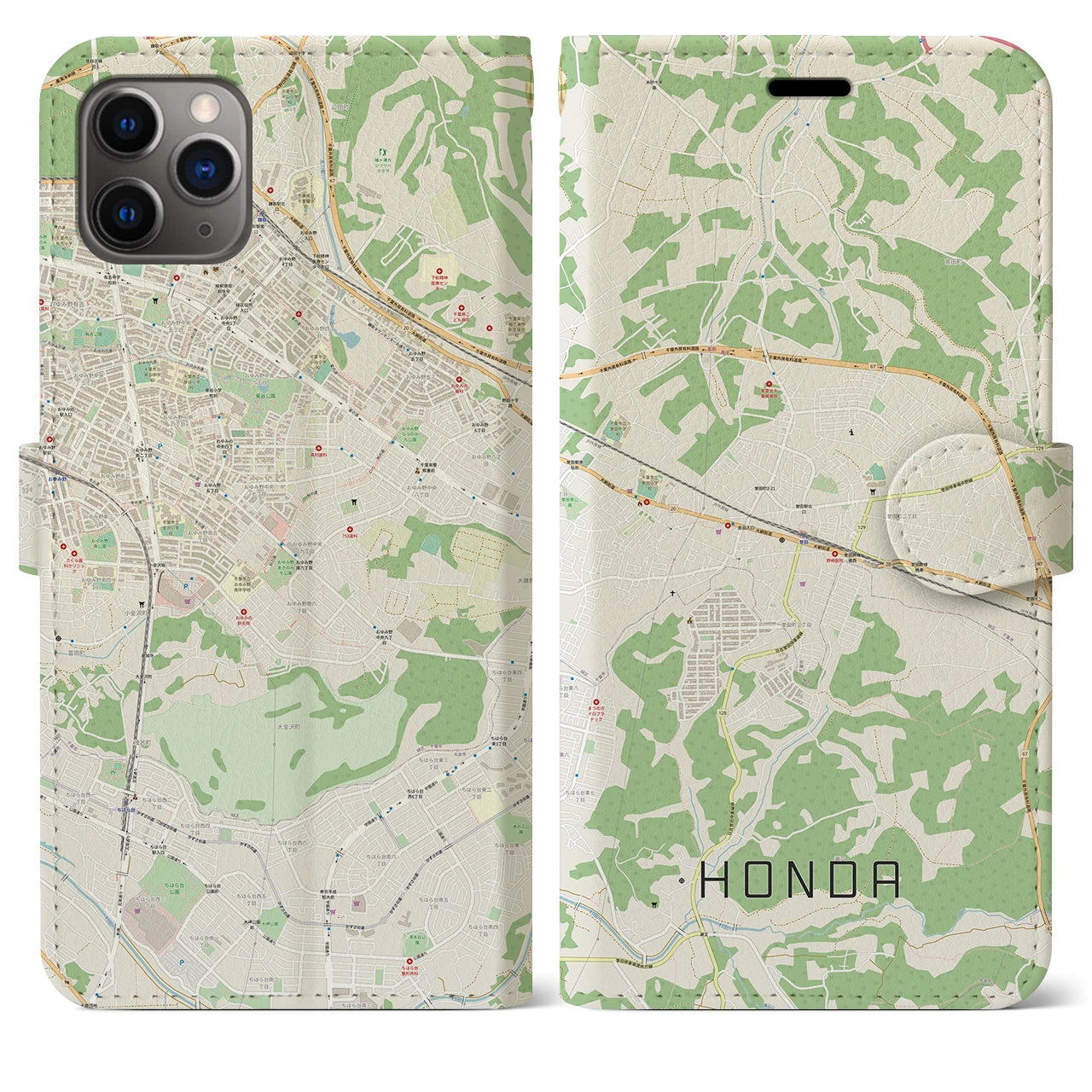 【誉田(千葉県)】地図柄iPhoneケース(手帳タイプ)ナチュラル・iPhone 11 Pro Max 用