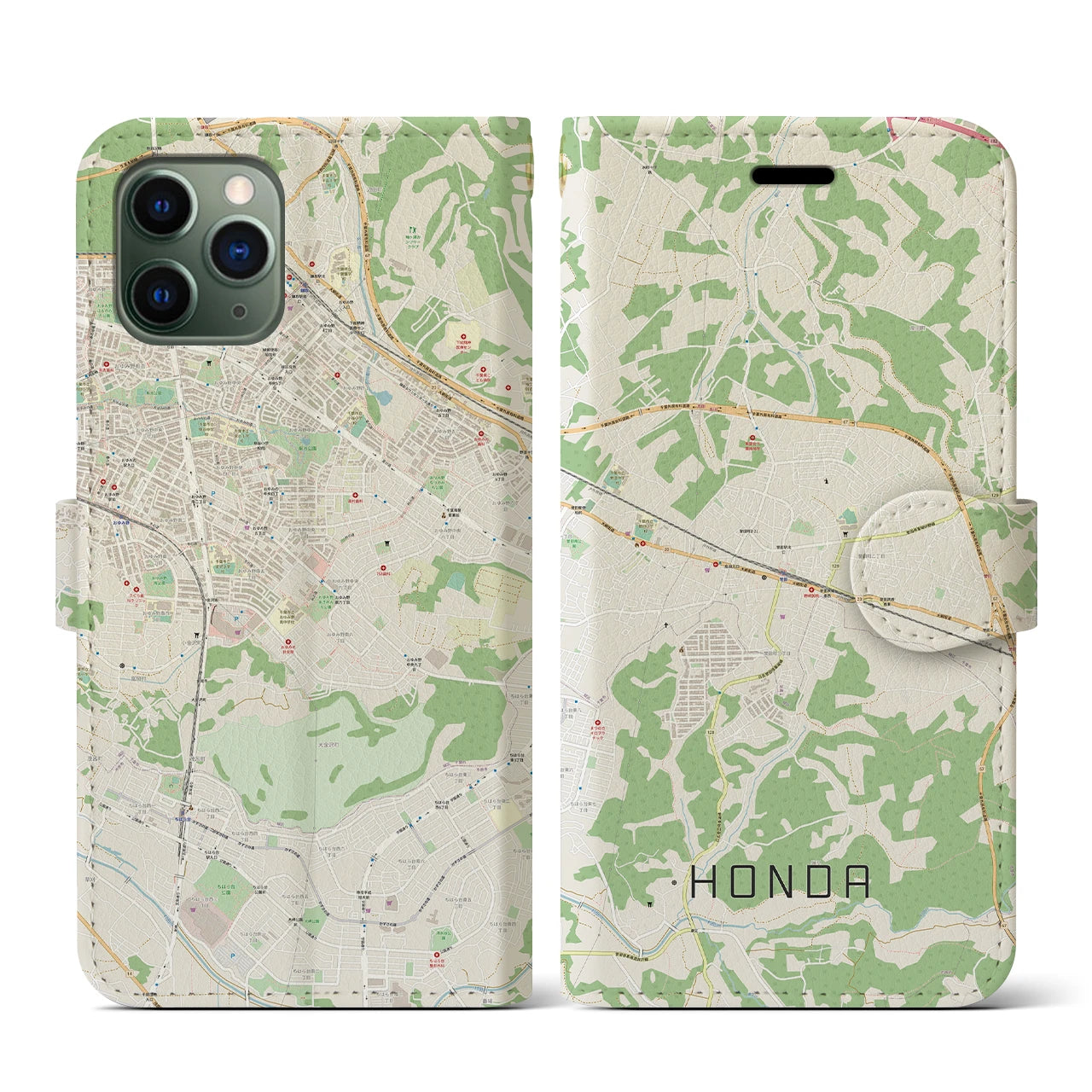 【誉田(千葉県)】地図柄iPhoneケース(手帳タイプ)ナチュラル・iPhone 11 Pro 用
