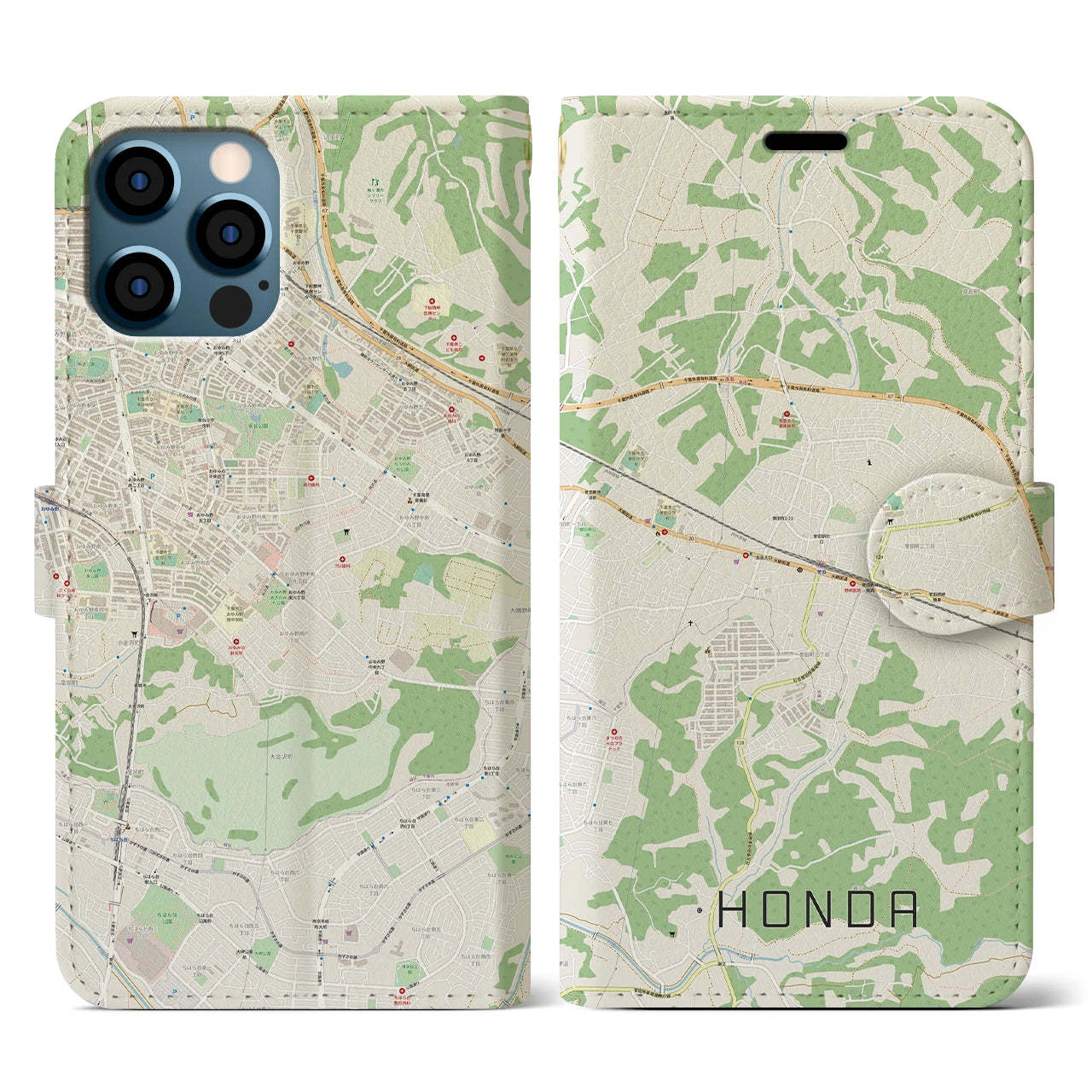 【誉田(千葉県)】地図柄iPhoneケース(手帳タイプ)ナチュラル・iPhone 12 / 12 Pro 用