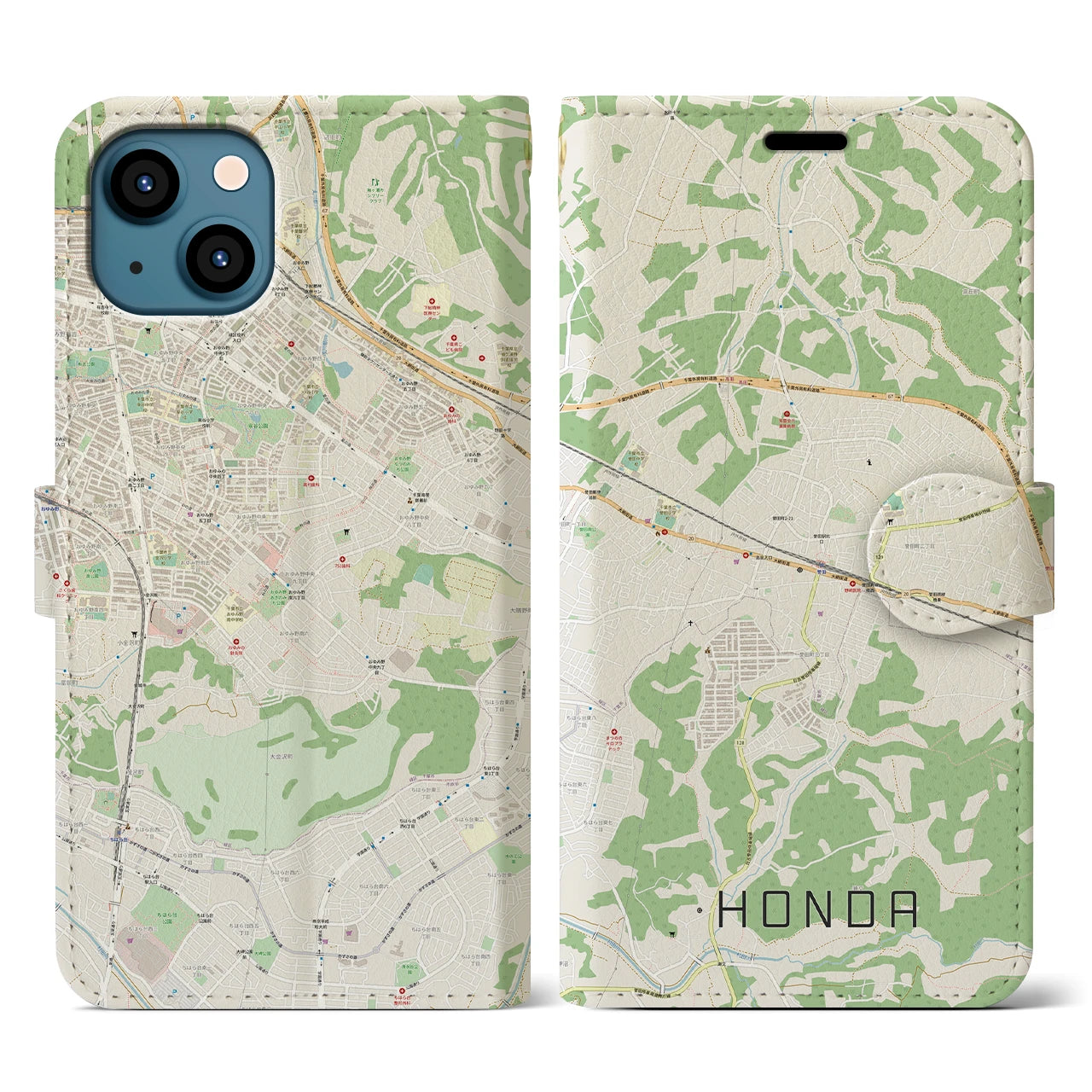 【誉田(千葉県)】地図柄iPhoneケース(手帳タイプ)ナチュラル・iPhone 13 用
