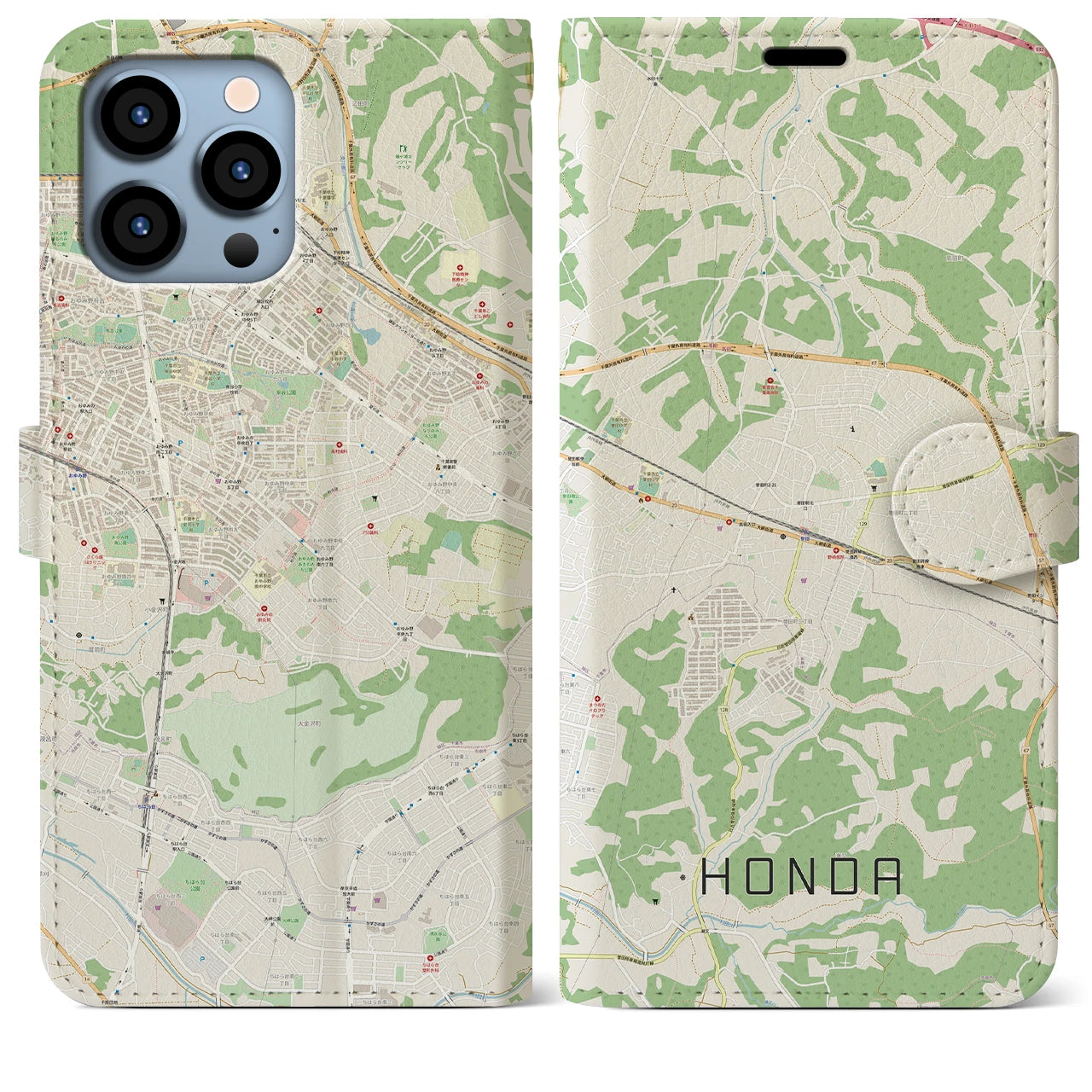 【誉田(千葉県)】地図柄iPhoneケース(手帳タイプ)ナチュラル・iPhone 13 Pro Max 用