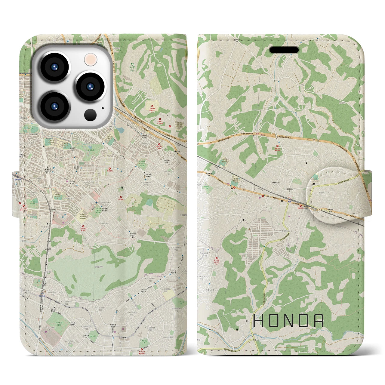 【誉田(千葉県)】地図柄iPhoneケース(手帳タイプ)ナチュラル・iPhone 13 Pro 用