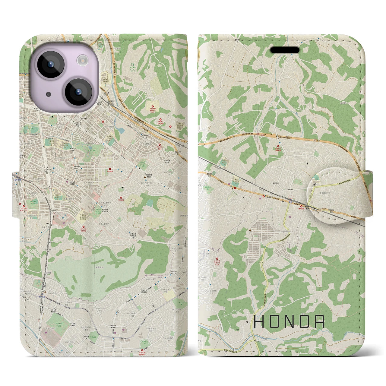 【誉田(千葉県)】地図柄iPhoneケース(手帳タイプ)ナチュラル・iPhone 14 用