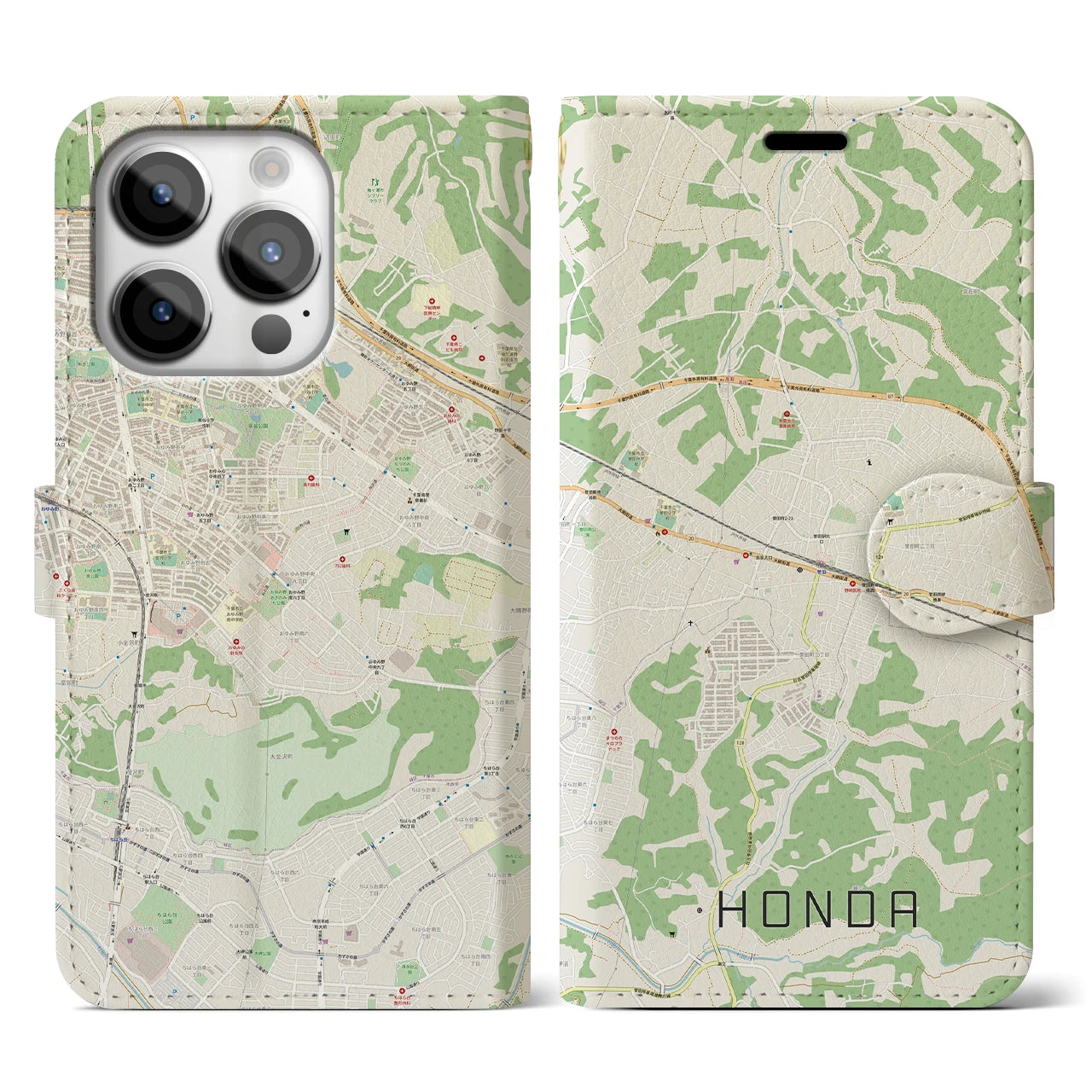 【誉田(千葉県)】地図柄iPhoneケース(手帳タイプ)ナチュラル・iPhone 14 Pro 用