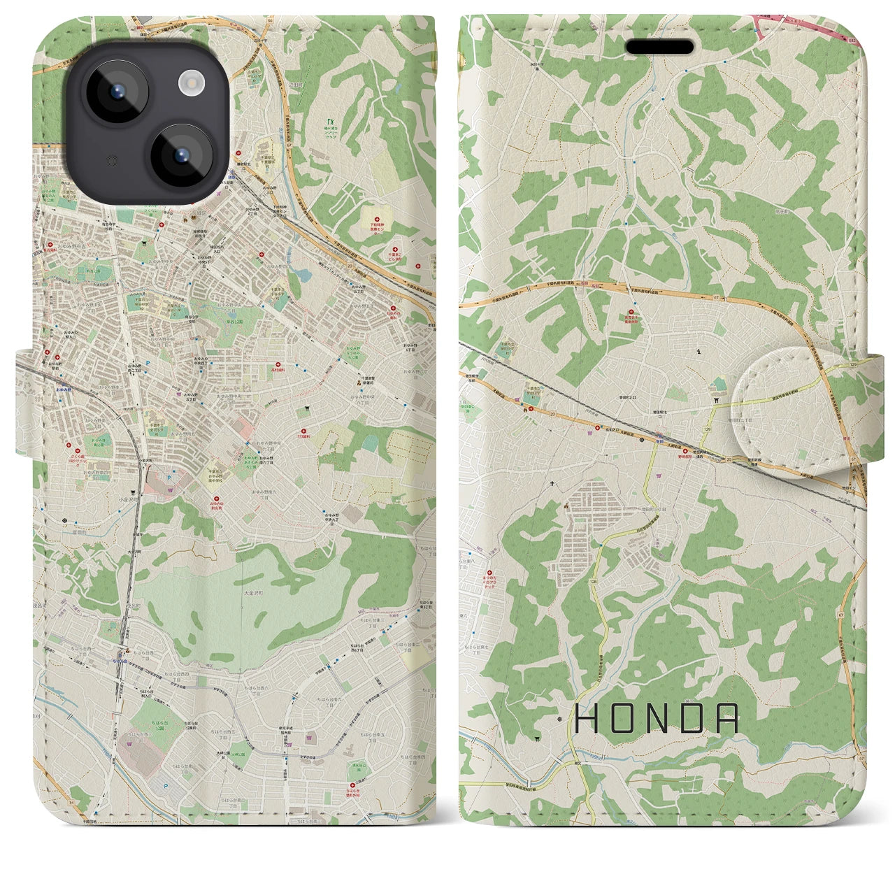 【誉田(千葉県)】地図柄iPhoneケース(手帳タイプ)ナチュラル・iPhone 14 Plus 用