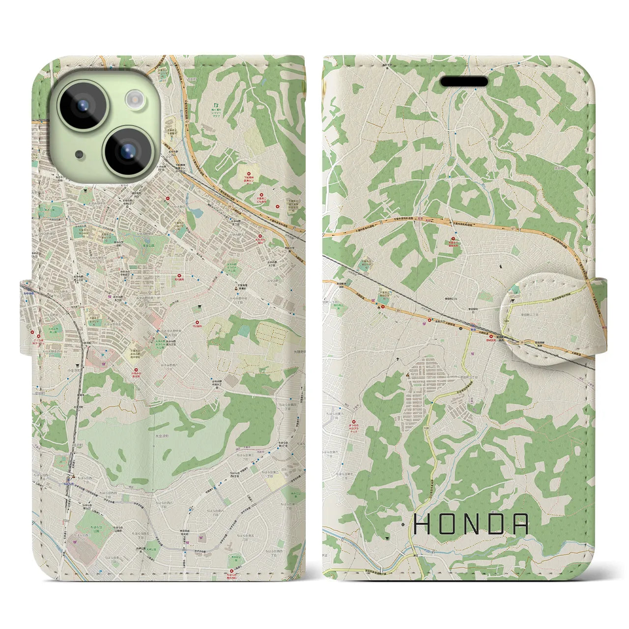 【誉田(千葉県)】地図柄iPhoneケース(手帳タイプ)ナチュラル・iPhone 15 用