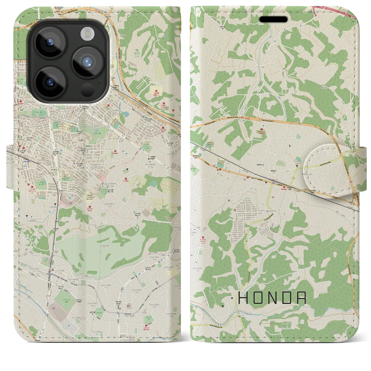 【誉田(千葉県)】地図柄iPhoneケース(手帳タイプ)ナチュラル・iPhone 15 Pro Max 用