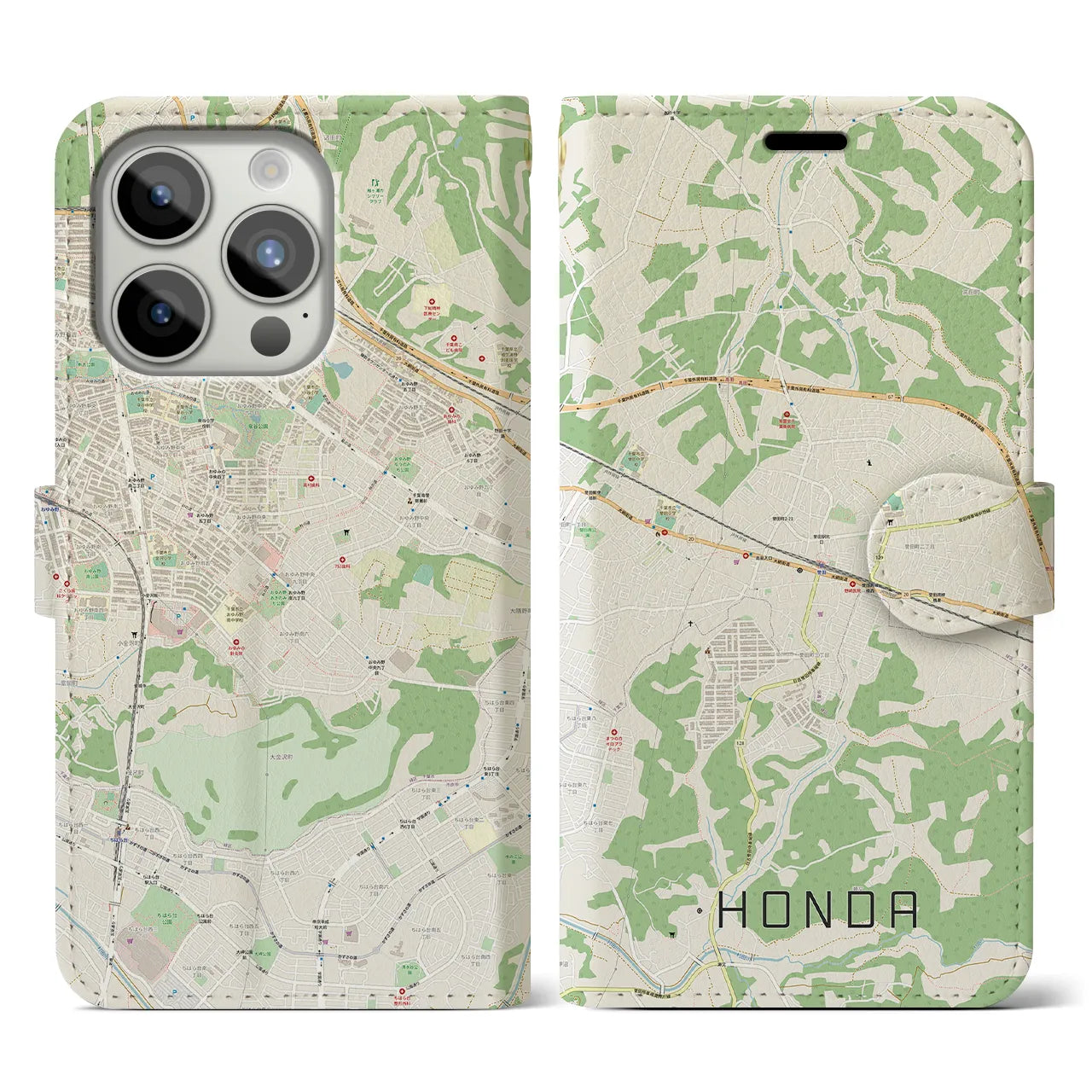 【誉田(千葉県)】地図柄iPhoneケース(手帳タイプ)ナチュラル・iPhone 15 Pro 用