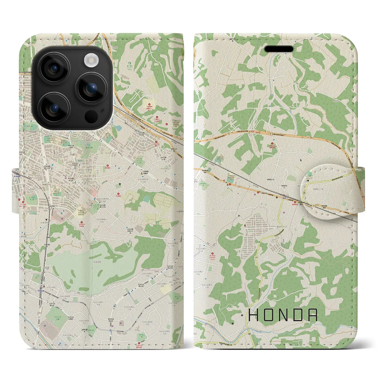 【誉田(千葉県)】地図柄iPhoneケース(手帳タイプ)ナチュラル・iPhone 16 用