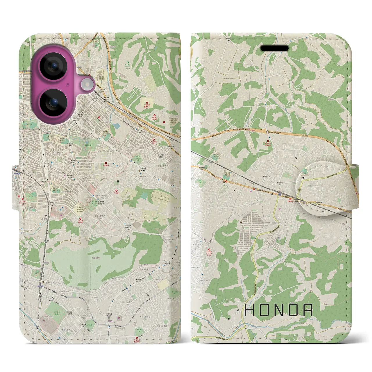 【誉田(千葉県)】地図柄iPhoneケース(手帳タイプ)ナチュラル・iPhone 16 Pro 用