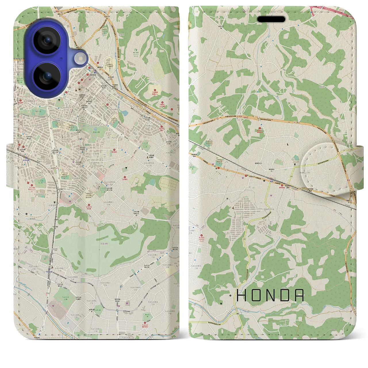 【誉田(千葉県)】地図柄iPhoneケース(手帳タイプ)ナチュラル・iPhone 16 Pro Max 用