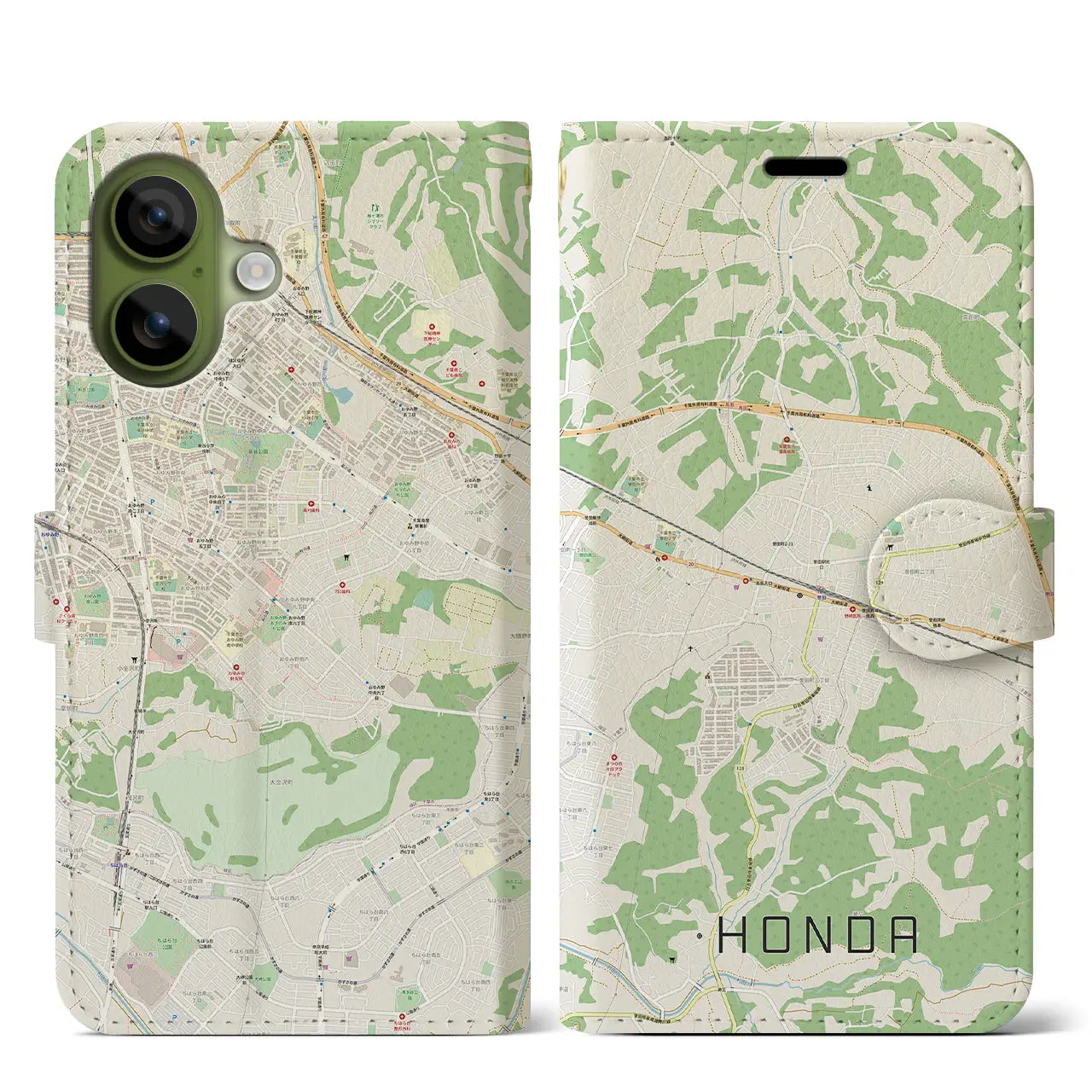 【誉田(千葉県)】地図柄iPhoneケース(手帳タイプ)モノトーン・iPhone 17 Pro Max 用