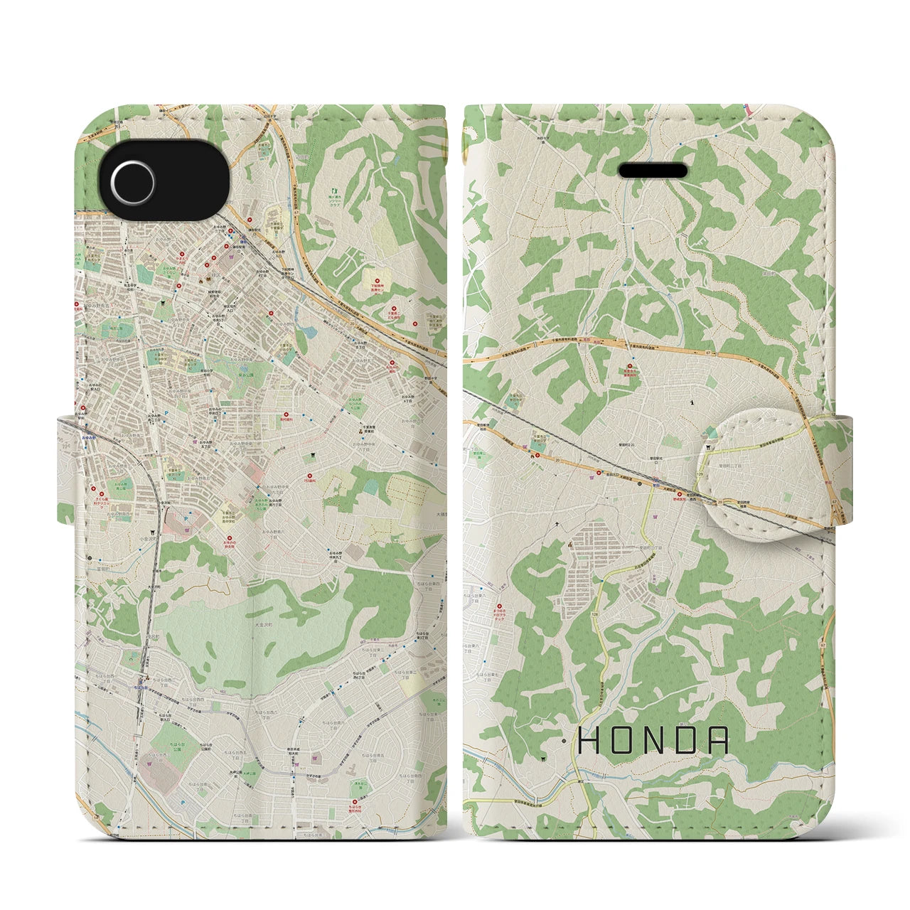 【誉田(千葉県)】地図柄iPhoneケース(手帳タイプ)ナチュラル・iPhone SE(第3 / 第2世代) / 8 / 7 / 6s / 6 用